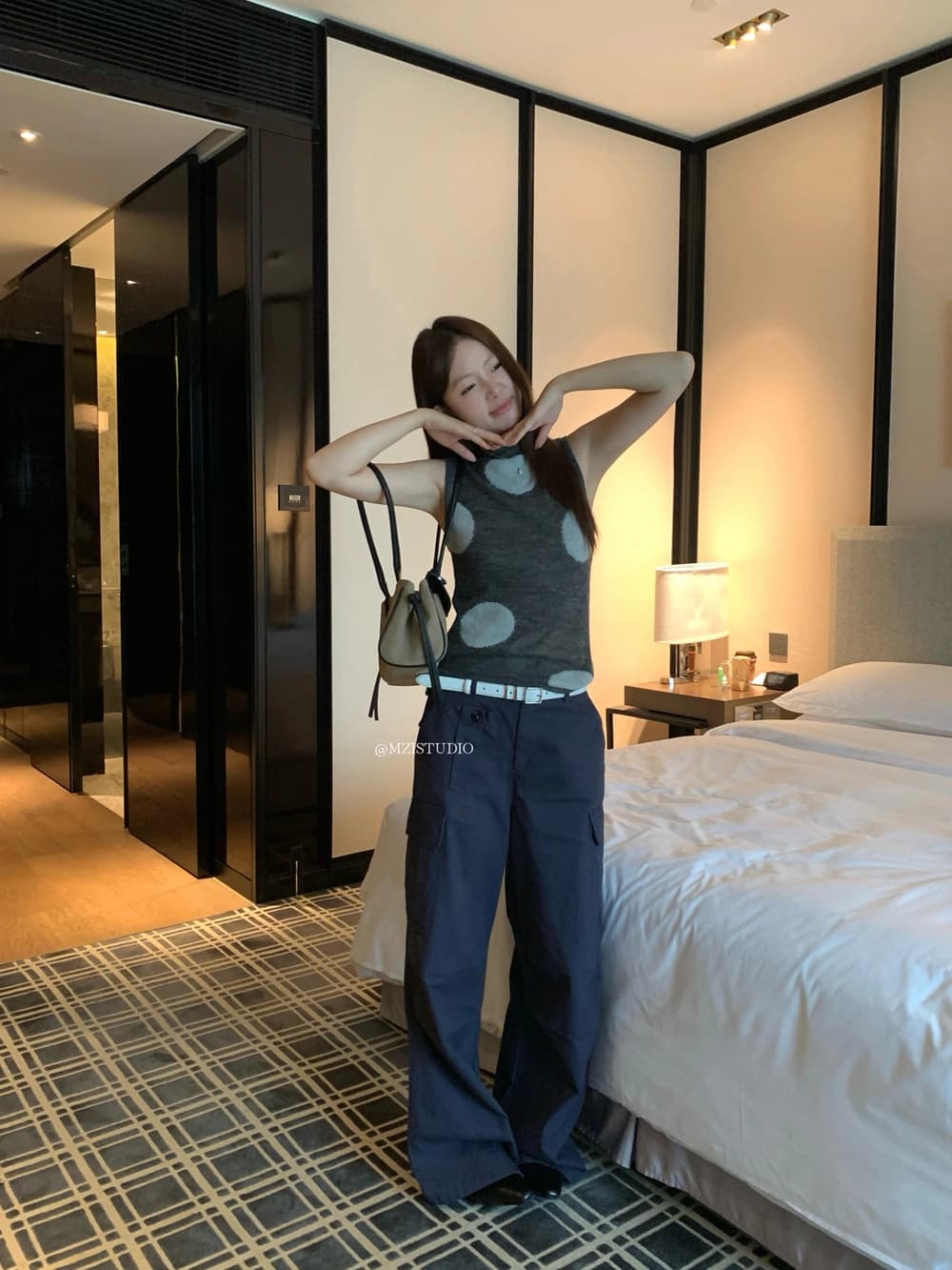 가을 한 부서 레트로 도트 무늬 배색 소녀 센스 작은 조끼 상세 이미지 19