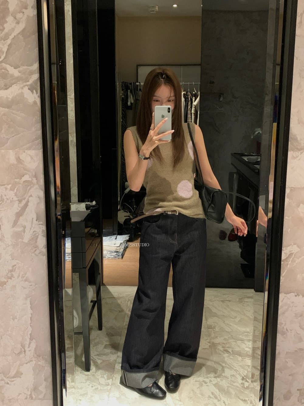 가을 한 부서 레트로 도트 무늬 배색 소녀 센스 작은 조끼 상세 이미지 20