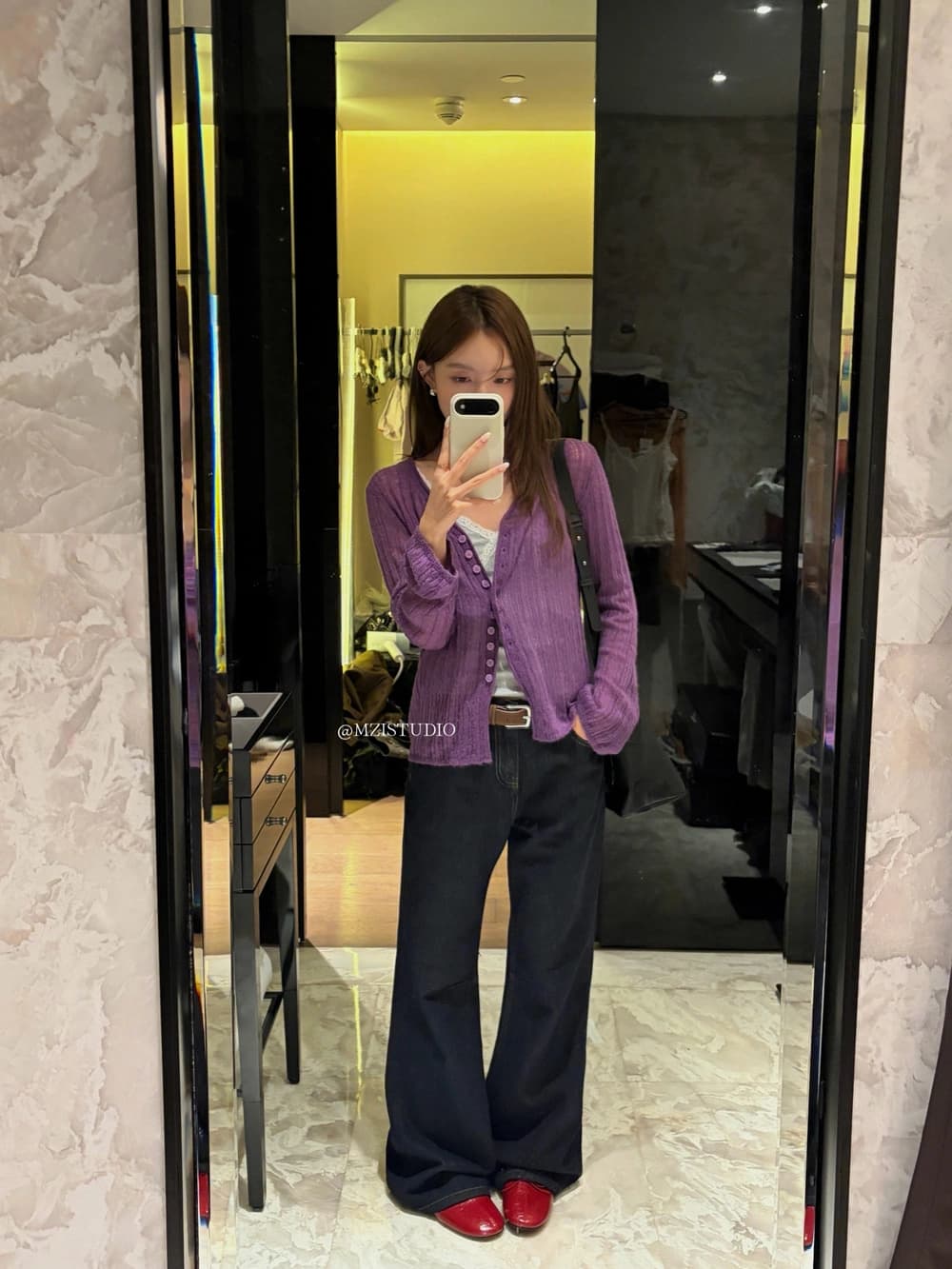 가을 한 부서 폴로 칼라 싱글 줄 버튼 슬림해 보이는 니트 오픈 가디건 상세 이미지 5