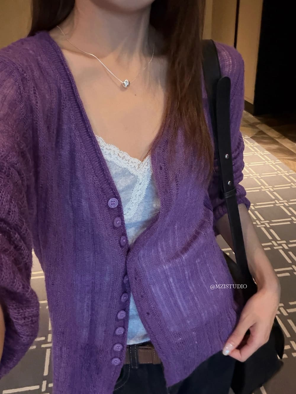 가을 한 부서 폴로 칼라 싱글 줄 버튼 슬림해 보이는 니트 오픈 가디건 상세 이미지 18
