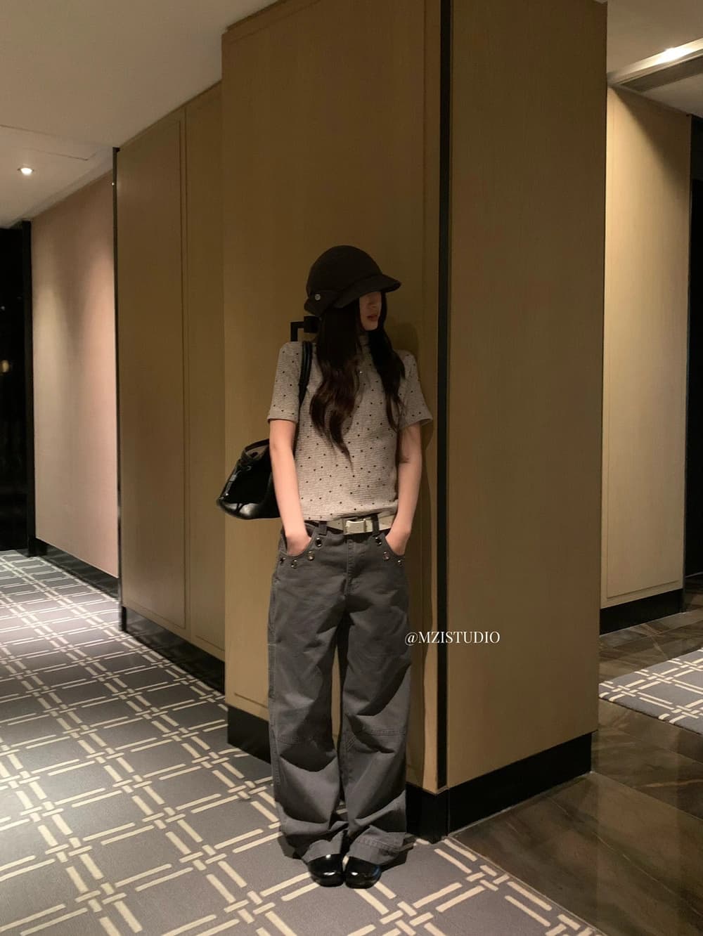 가을 한 부서 도트 무늬 반하이넥 소녀 센스 마이크로 폭탄 반팔 티셔츠 상세 이미지 14