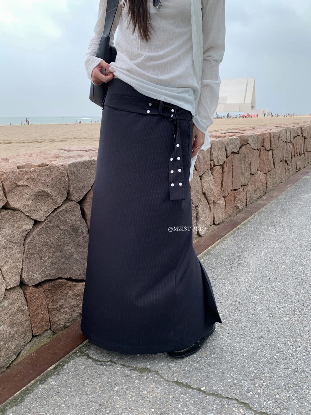 가을 한국 스타일 외부 부서 벨트 차가운 잘 생긴 다용도 중간 허리 중간 길이 반신 스커트 이미지 4