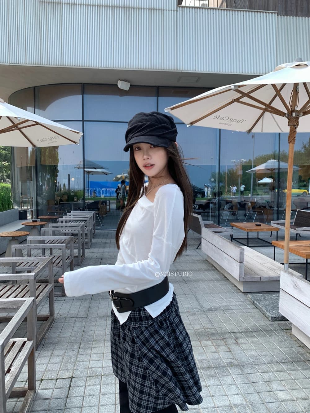 가을 한 부서 비대칭 칼라 트임 디자인 센스 패션 긴팔 티셔츠 상세 이미지 17