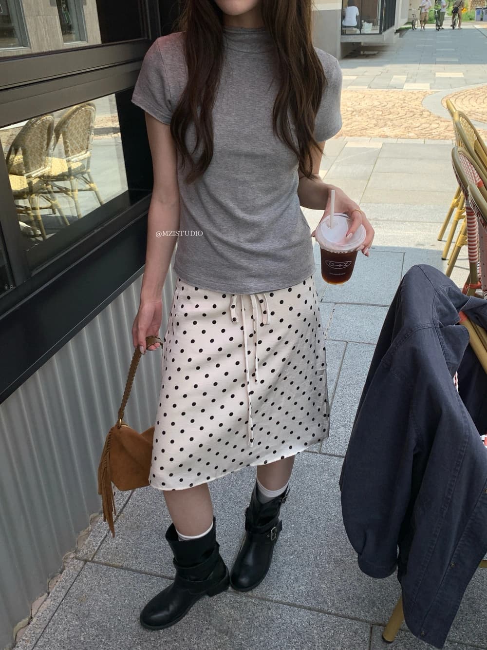 가을 한국 스타일 도트 무늬 펌프 로프 한 마디 안감 부드러운 숙녀 반신 스커트 상세 이미지 6