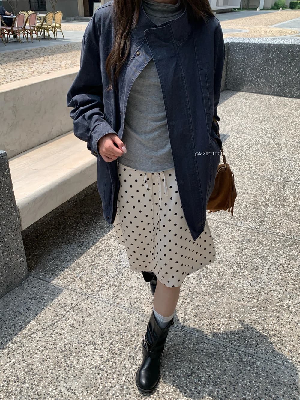 가을 한국 스타일 도트 무늬 펌프 로프 한 마디 안감 부드러운 숙녀 반신 스커트 상세 이미지 20