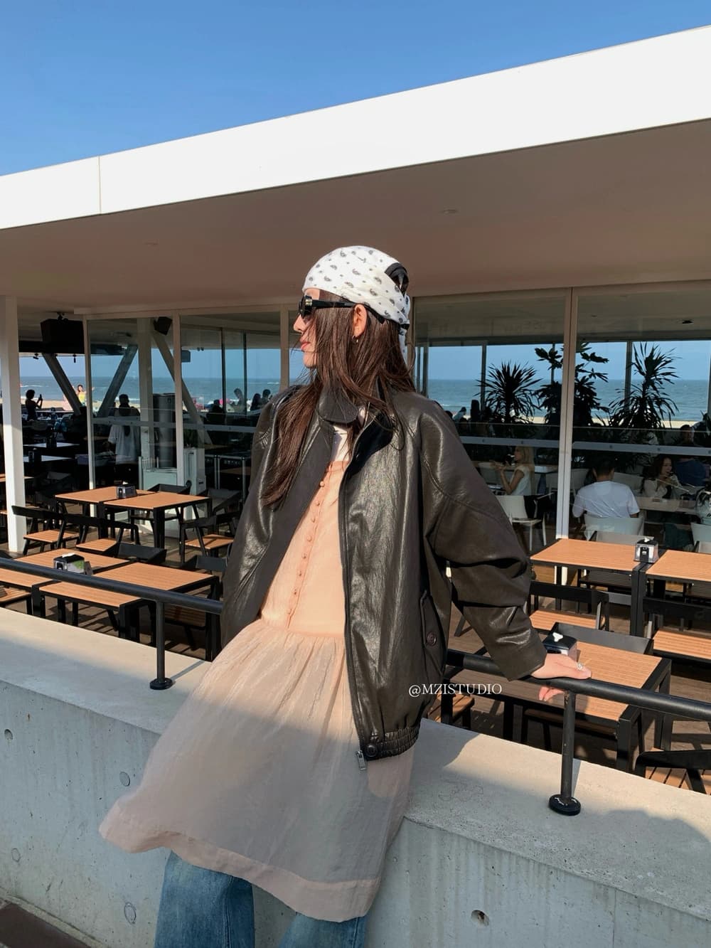 가을 한국 스타일 안감 스탠드 칼라 지퍼 바람막이 다용도 가죽 재킷 상세 이미지 7
