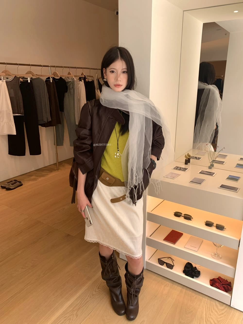 가을 한국 스타일 안감 스탠드 칼라 지퍼 바람막이 다용도 가죽 재킷 상세 이미지 1