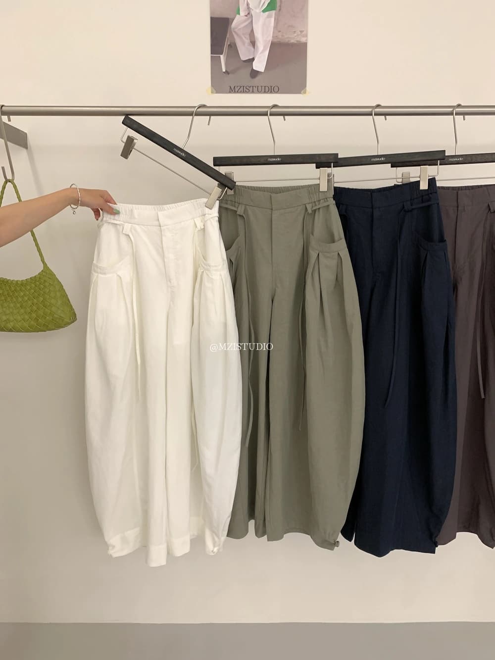 여름 한 바람 주간 실크 아마 허리밴드 넓은 다리 캐주얼 바지 상세 이미지 18