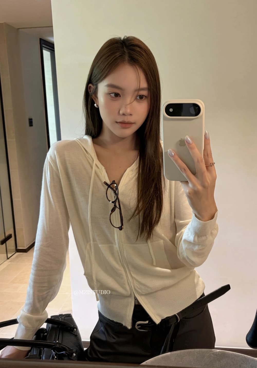 가을 한 부서 부드럽다 후드 펌프 로프 지퍼 주머니 루즈핏 스웨터 이미지 2