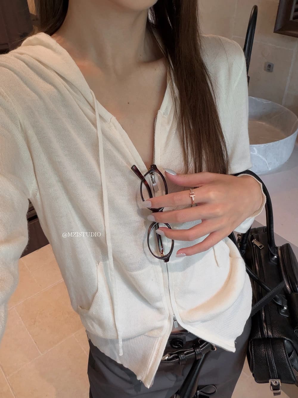 가을 한 부서 부드럽다 후드 펌프 로프 지퍼 주머니 루즈핏 스웨터