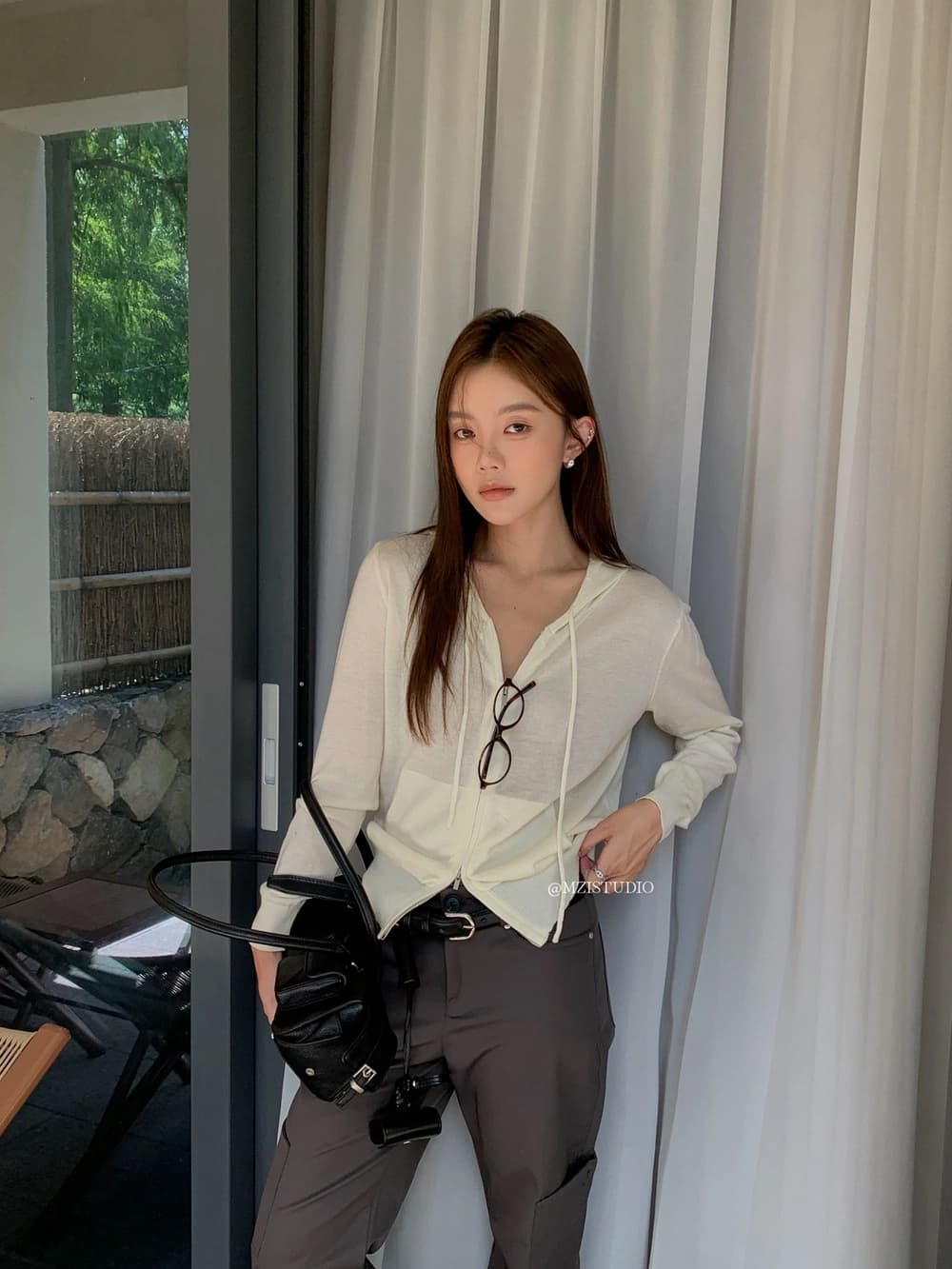 가을 한 부서 부드럽다 후드 펌프 로프 지퍼 주머니 루즈핏 스웨터 상세 이미지 7