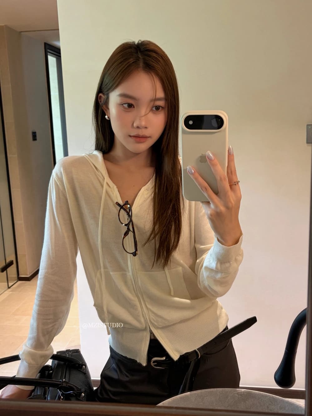 가을 한 부서 부드럽다 후드 펌프 로프 지퍼 주머니 루즈핏 스웨터 상세 이미지 14