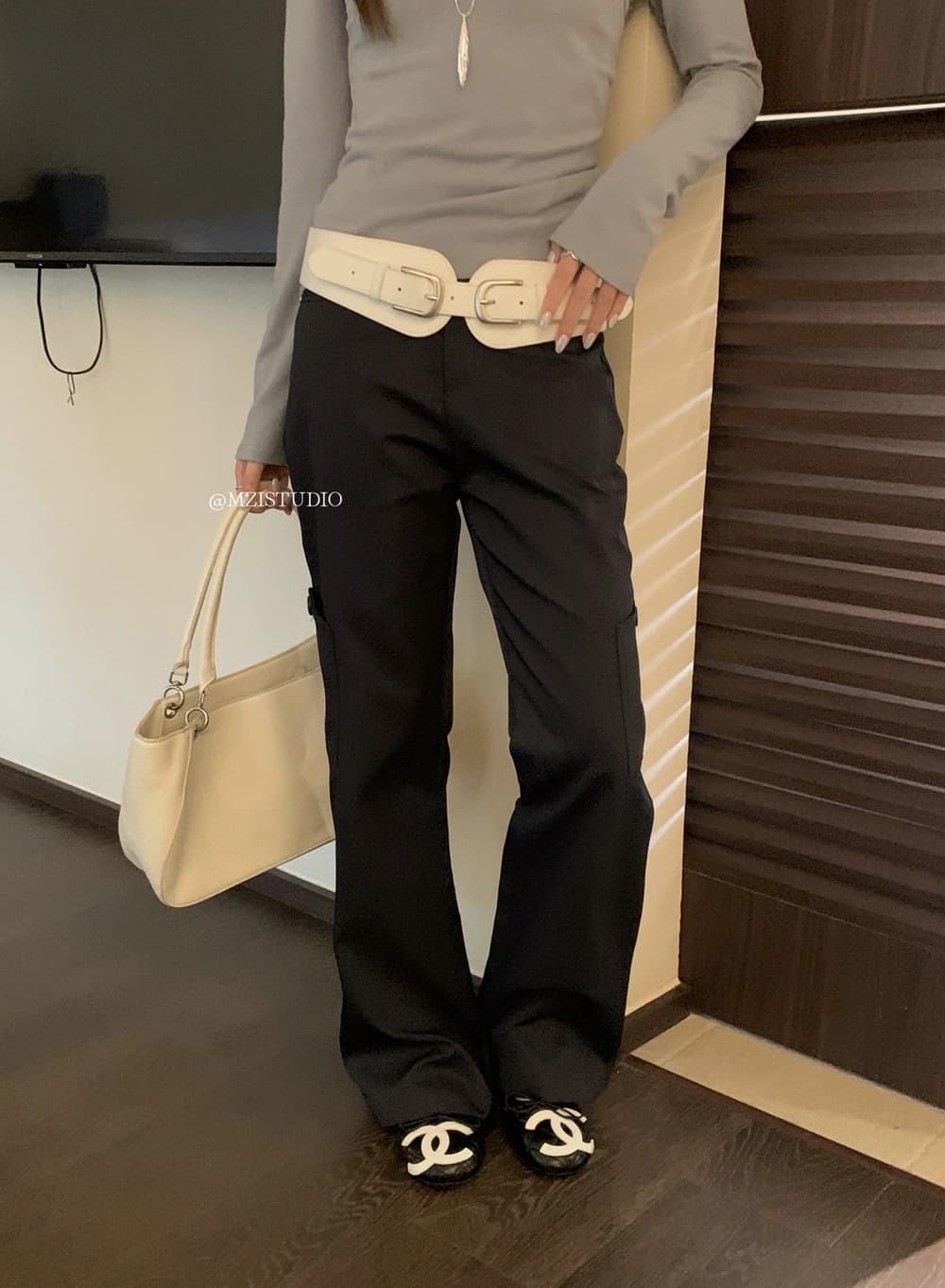 가을 한국 스타일 면 센스 넓은 다리 주머니 루즈핏 다용도 캐주얼 바지