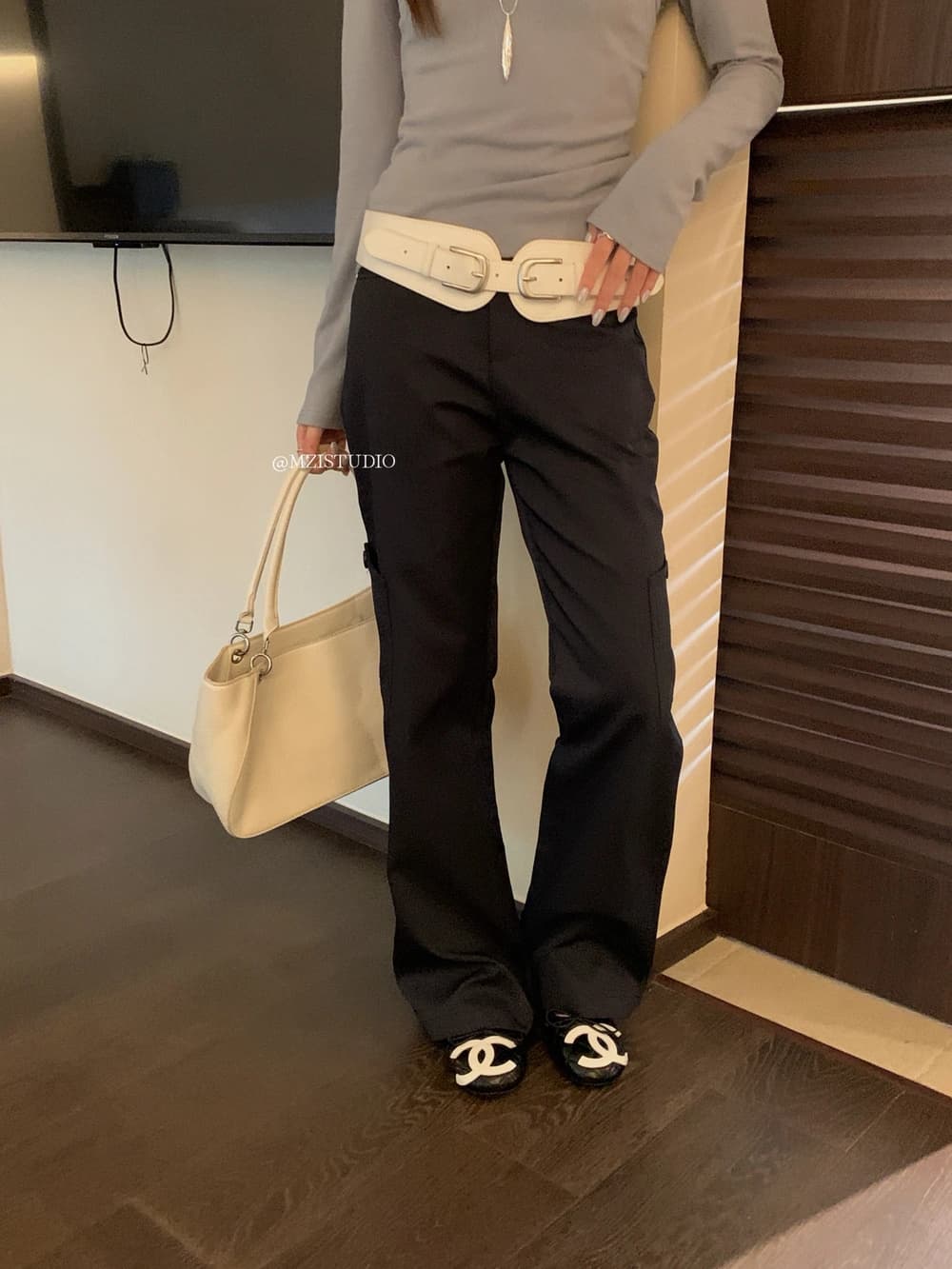가을 한국 스타일 면 센스 넓은 다리 주머니 루즈핏 다용도 캐주얼 바지 이미지 4