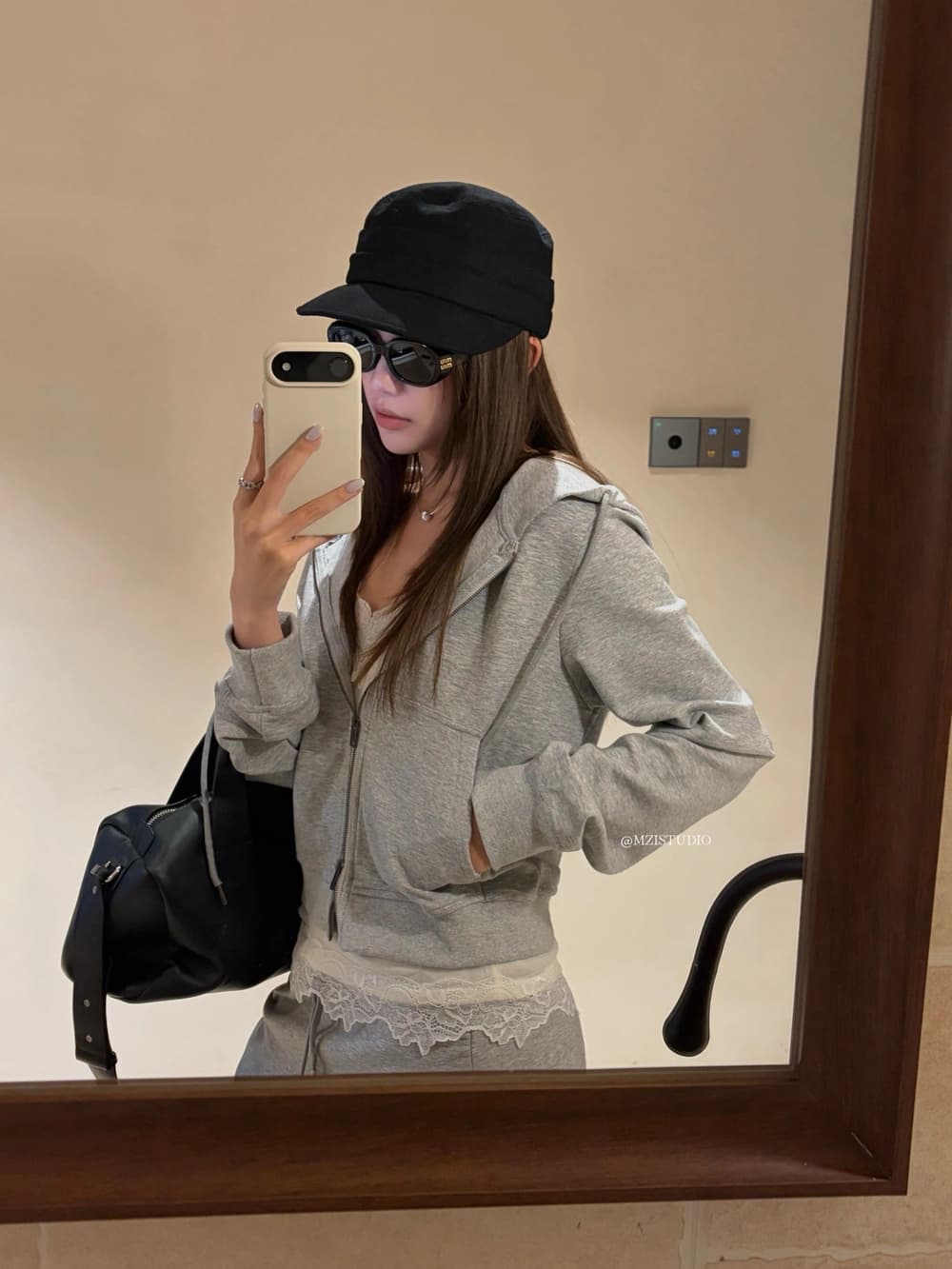 가을 한 부서 후드 지퍼 후드티 재킷 스트레이트 반신 치마 세트 이미지 2