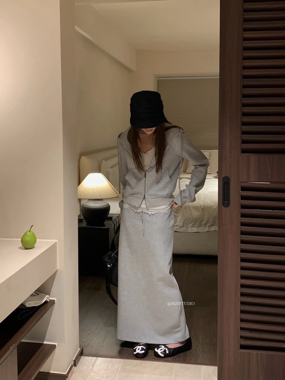 가을 한 부서 후드 지퍼 후드티 재킷 스트레이트 반신 치마 세트 상세 이미지 5
