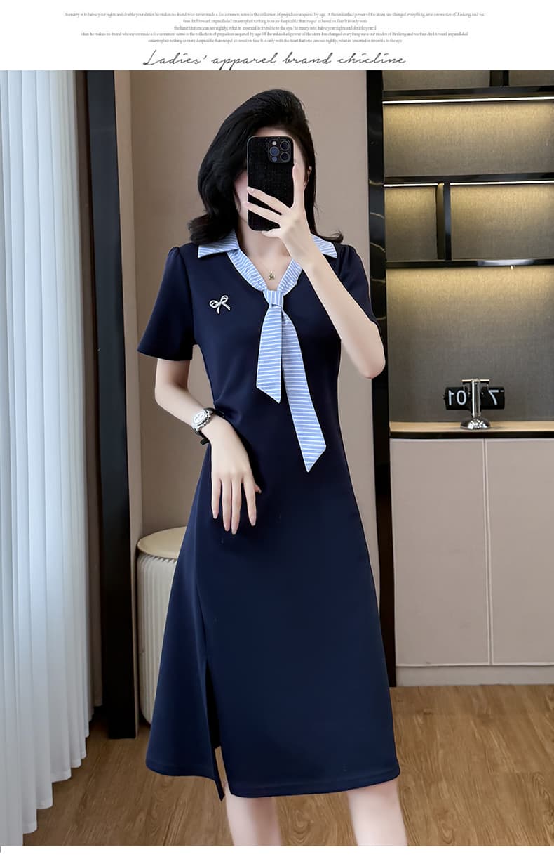 실사 빅 사이즈 여성 의류 2026 여름 새로운 패션 디자인 센스 패치워크 연령 감소 슬림해 보이는 품격 반팔 드레스 상세 이미지 12
