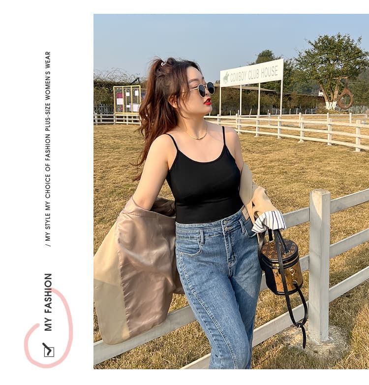여름 드레스 통통한 여동생 여성 의류 빅 사이즈 캐미솔 비료 추가 증가 여성 인사이드 가져 가라. 루즈핏 표지 배 만나는 지방 mm 맨위 상세 이미지 6