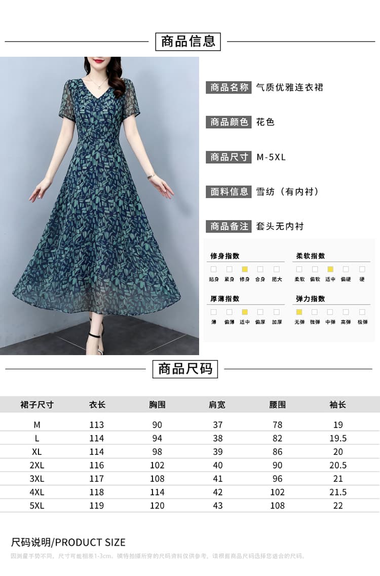 항저우 위엄있는 대기 드레스 2026 여름 새로운 여성 고급 절묘한 외국 가스 V넥 쉬폰 프린트 몸매 가꾸기 치마 상세 이미지 1
