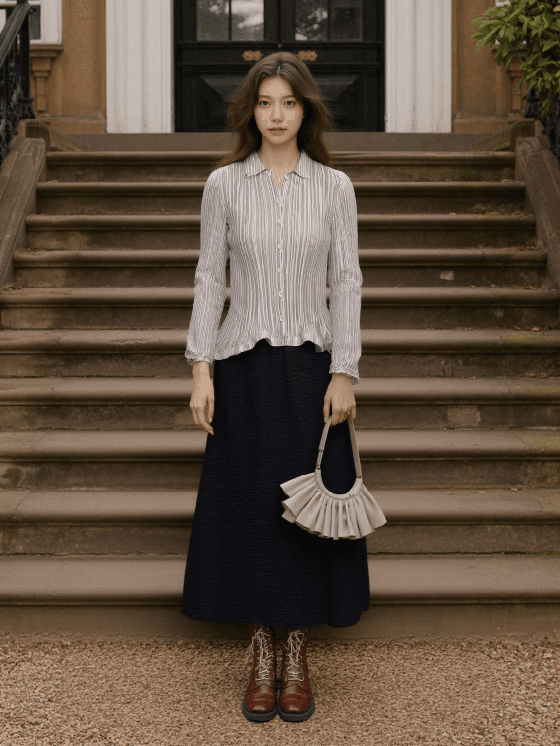 세 하우스 주름 2026 새로운 라운드 넥 오픈 가디건 맨위 프랑스식 레트로 스트라이프 슬림해 보이는 품격 패션 다용도 셔츠 상세 이미지 3