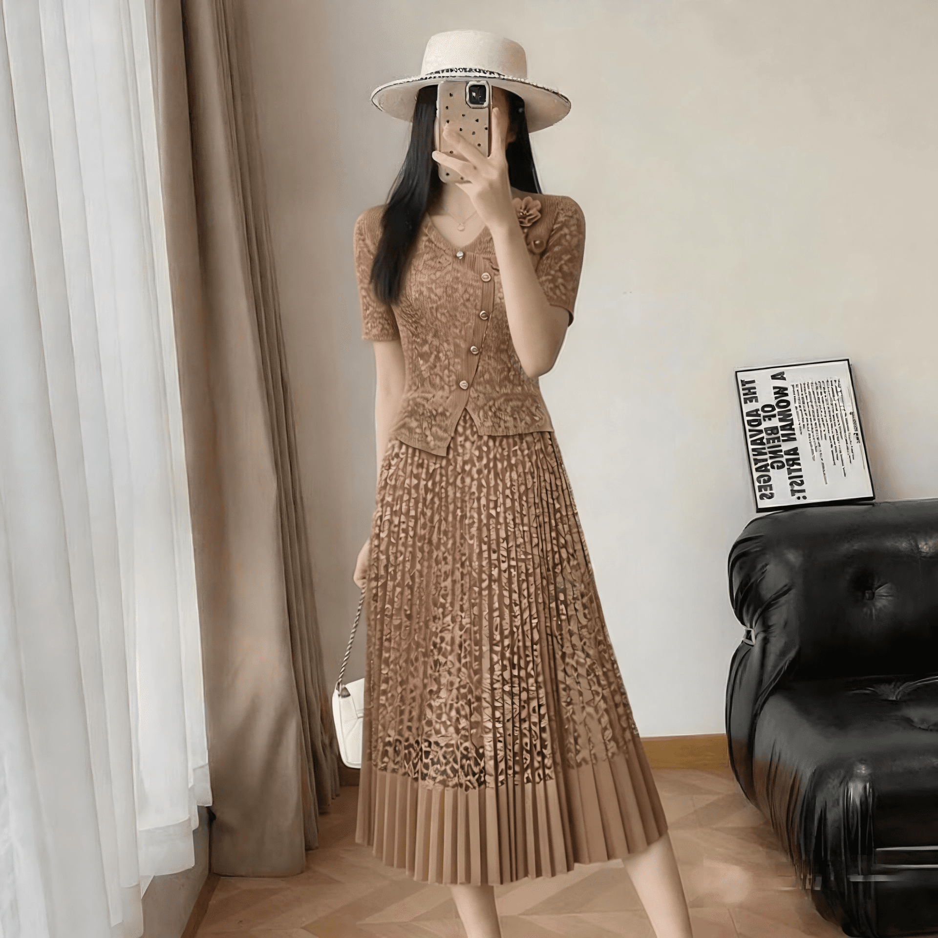 세 하우스 주름 드레스 2026 여름 새로운 정장 칼라 무거운 작업 꽃 빅 사이즈 패션 명문 여성 허리 수축 연령 감소 치마