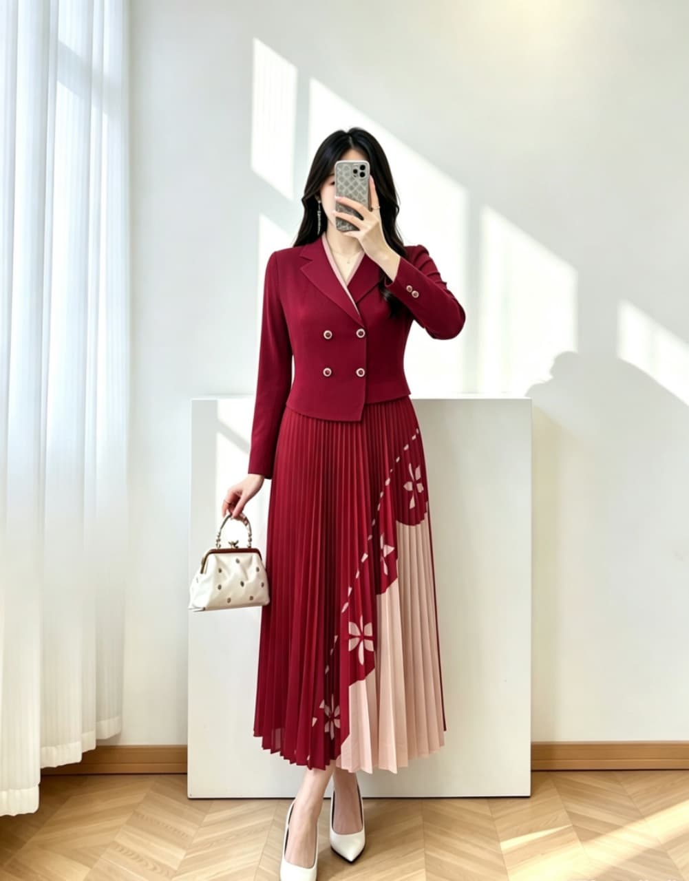 세 하우스 주름 고급 여성 드레스 2026 봄 가을 겨울 새로운 두꺼운 골드 훈련 플러시 패션 마술 드레스 상세 이미지 3