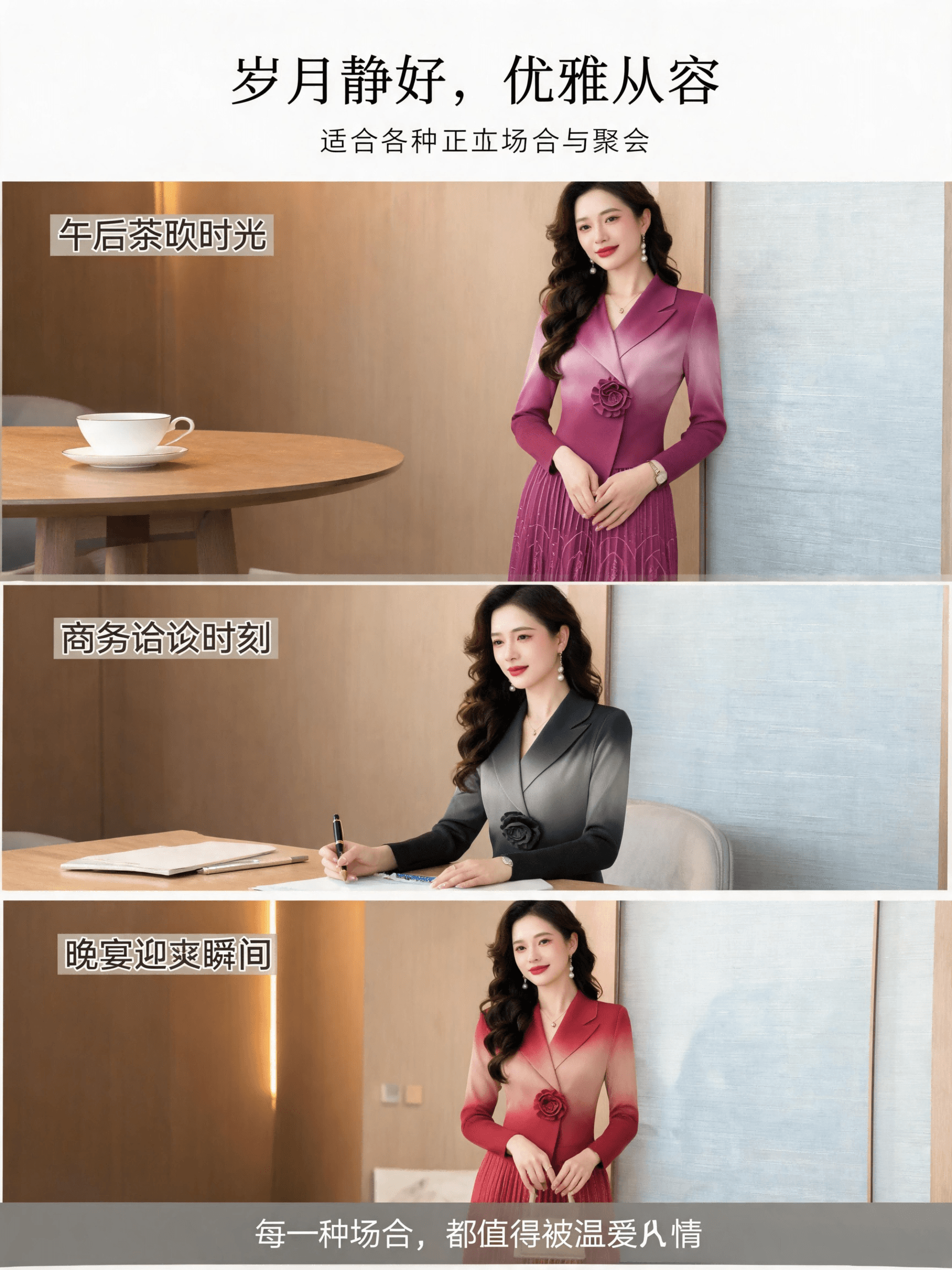 2026 년 그라데이션 색상 정장 플리츠 드레스 우아함 3 차원 장미 허리 수축 슬림해 보이는 프린트 플리츠 중간 길이 스커트 상세 이미지 4