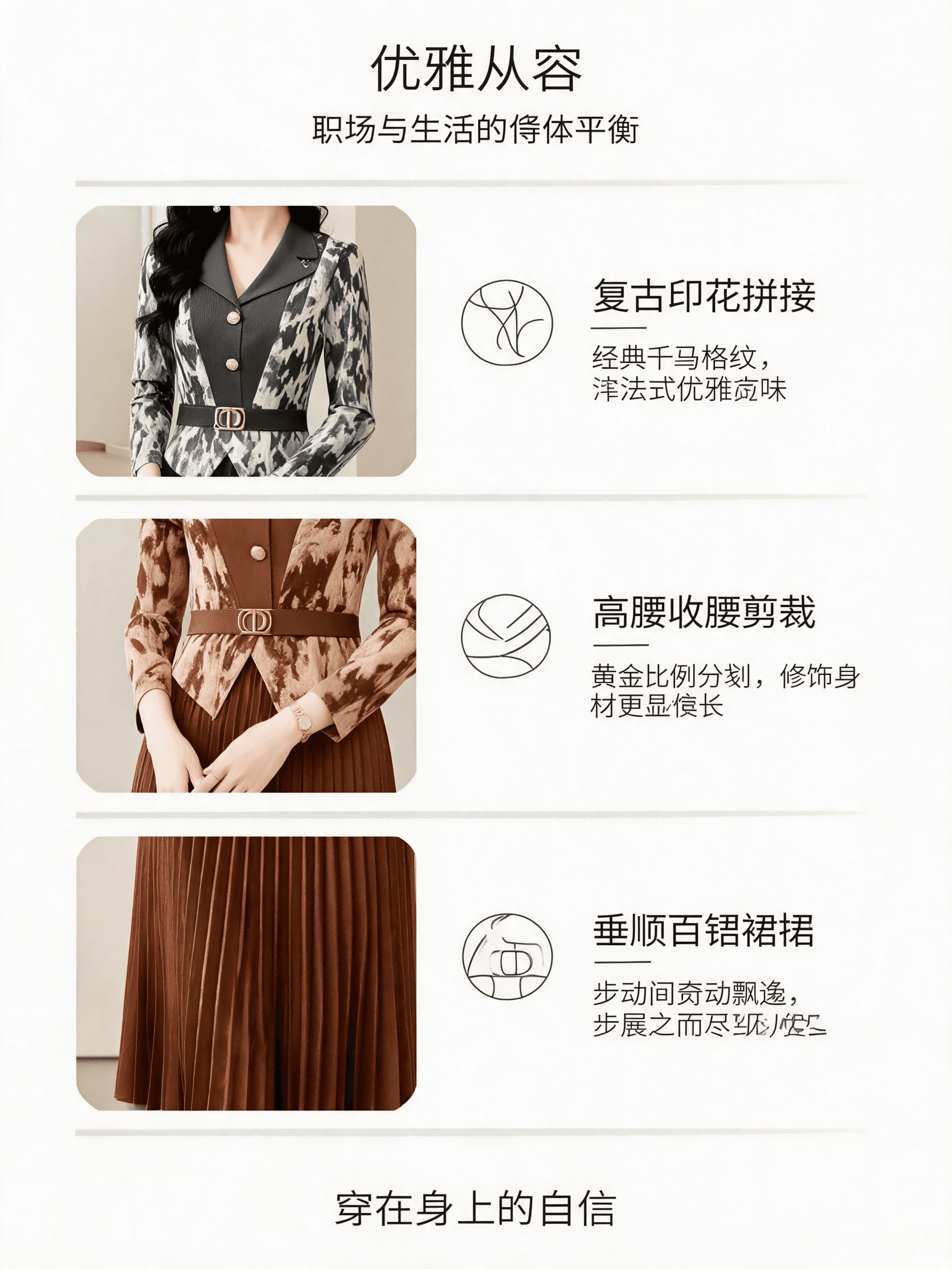 2026 새로운 정장 폴로 칼라 프린트 페이크 레이어드 드레스 세 하우스 빛 럭셔리 주름 플리츠 스커트 상세 이미지 2