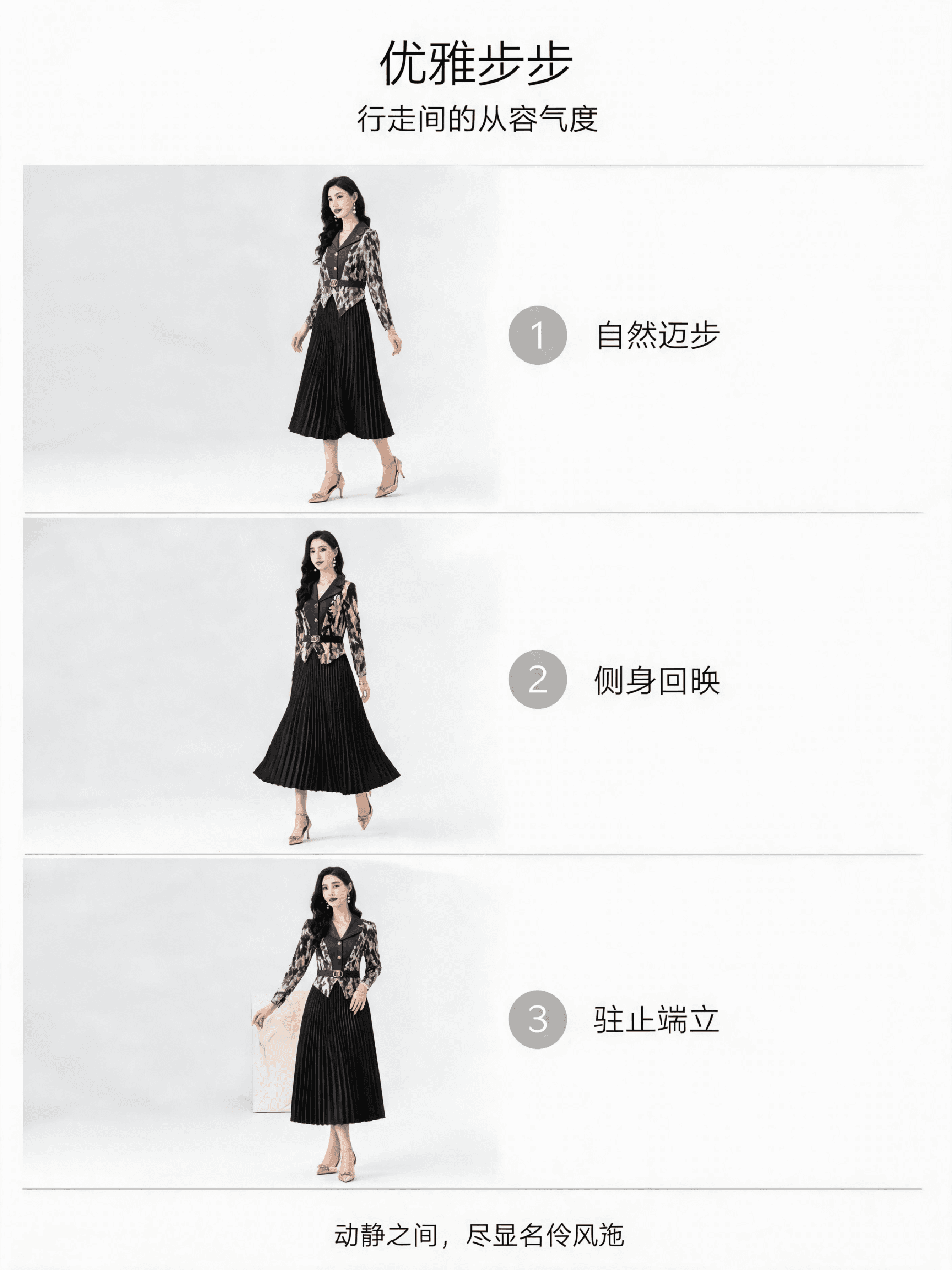 2026 새로운 정장 폴로 칼라 프린트 페이크 레이어드 드레스 세 하우스 빛 럭셔리 주름 플리츠 스커트 상세 이미지 9