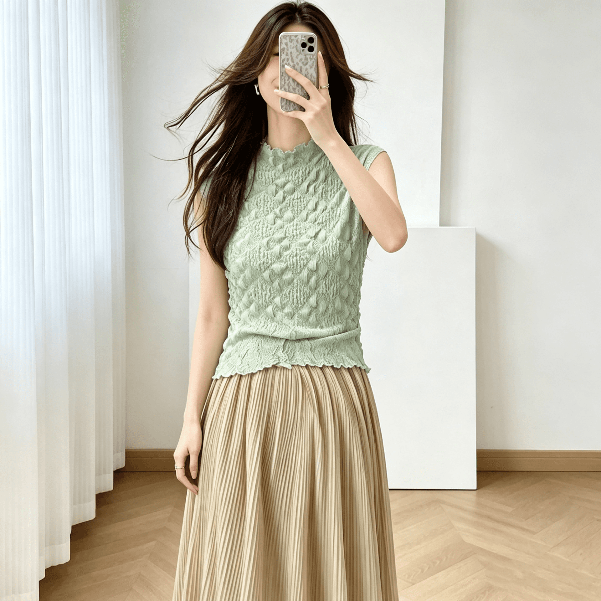3 차원 버블 Pleat 조끼 여성 여름 새로운 곰팡이 고리 민소매 인사이드 가져 가라. 외출용 몸매 가꾸기 슬림해 보이는 맨위 이미지 3