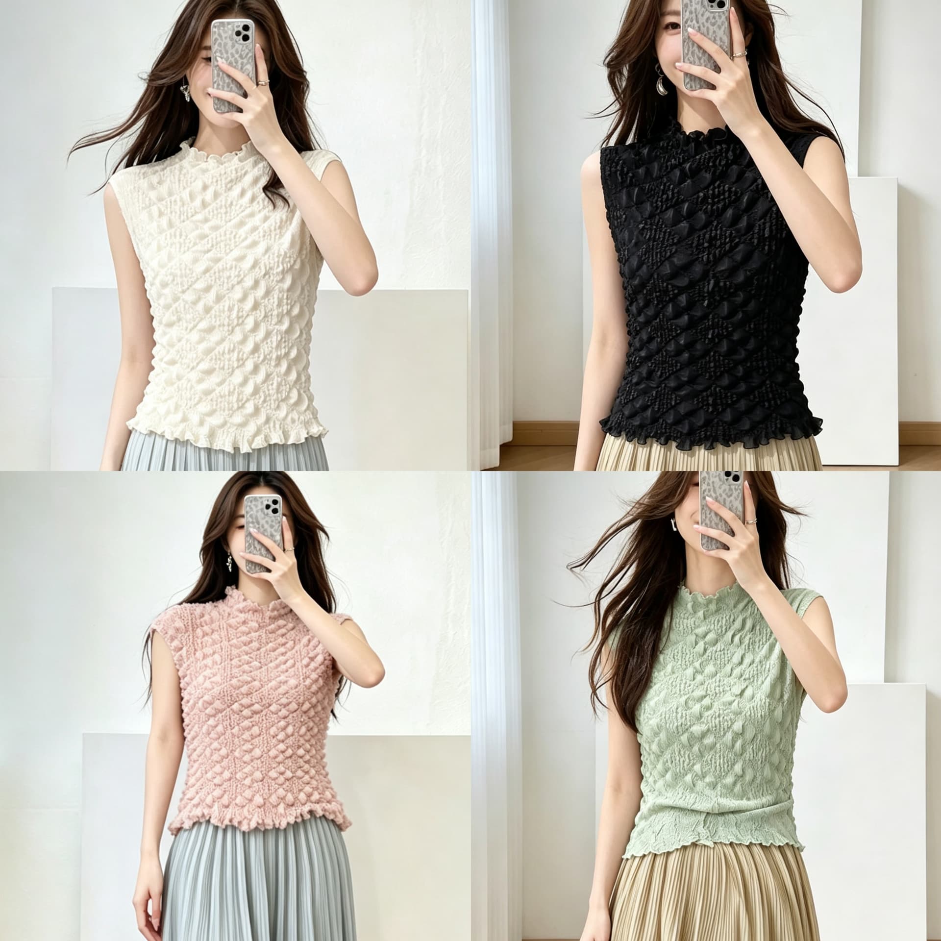 3 차원 버블 Pleat 조끼 여성 여름 새로운 곰팡이 고리 민소매 인사이드 가져 가라. 외출용 몸매 가꾸기 슬림해 보이는 맨위 이미지 5