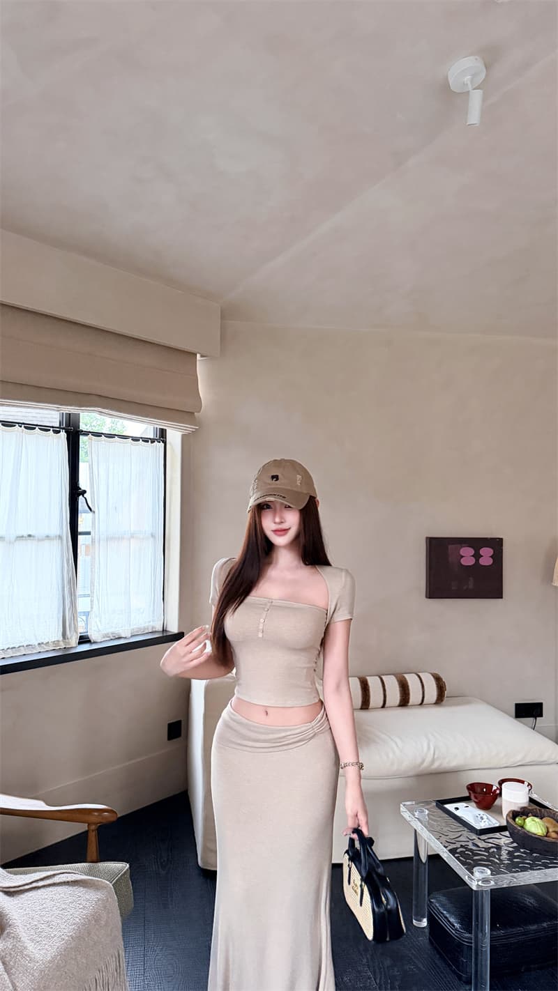 실사 정가 순수한 욕망 관대 한 칼라 쇼트 스타일 맨위 주름 허리 머리 반신 인어 꼬리 치마 세트 상세 이미지 7