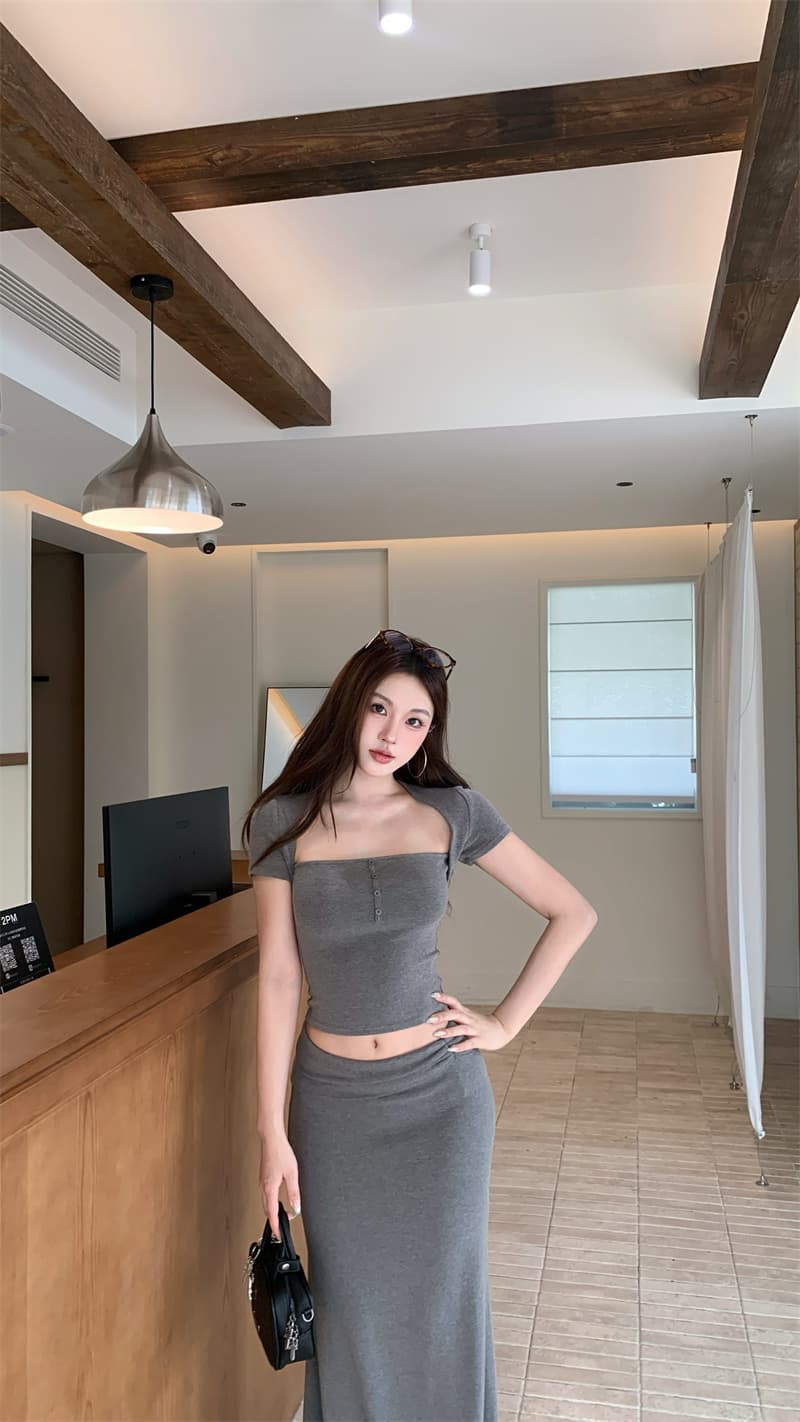 실사 정가 순수한 욕망 관대 한 칼라 쇼트 스타일 맨위 주름 허리 머리 반신 인어 꼬리 치마 세트 상세 이미지 10