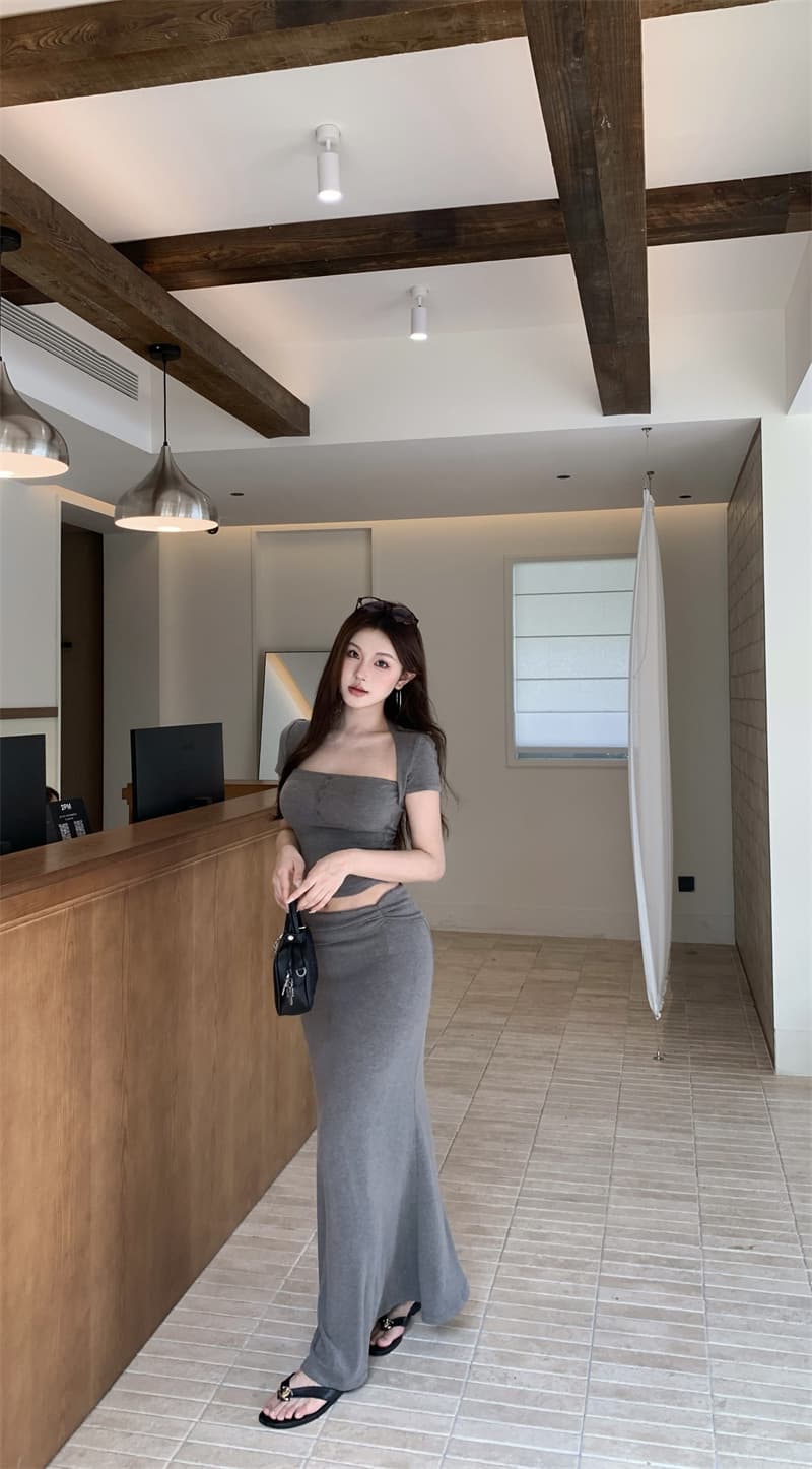 실사 정가 순수한 욕망 관대 한 칼라 쇼트 스타일 맨위 주름 허리 머리 반신 인어 꼬리 치마 세트 상세 이미지 11