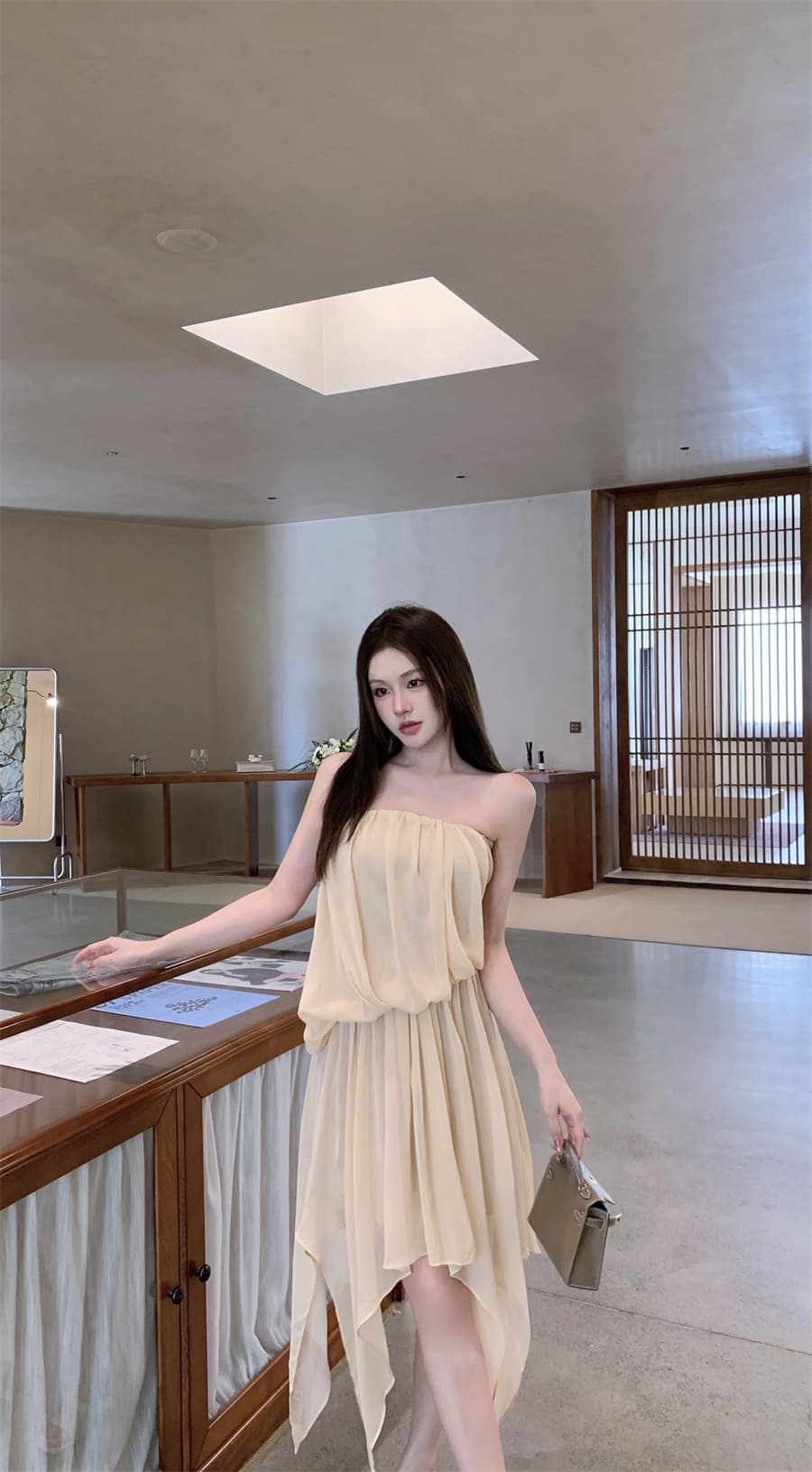 실사 정가 해변가 휴가 바람 튜브탑 드레스 디자인 센스 불규칙 쉬폰 해변 상세 이미지 2