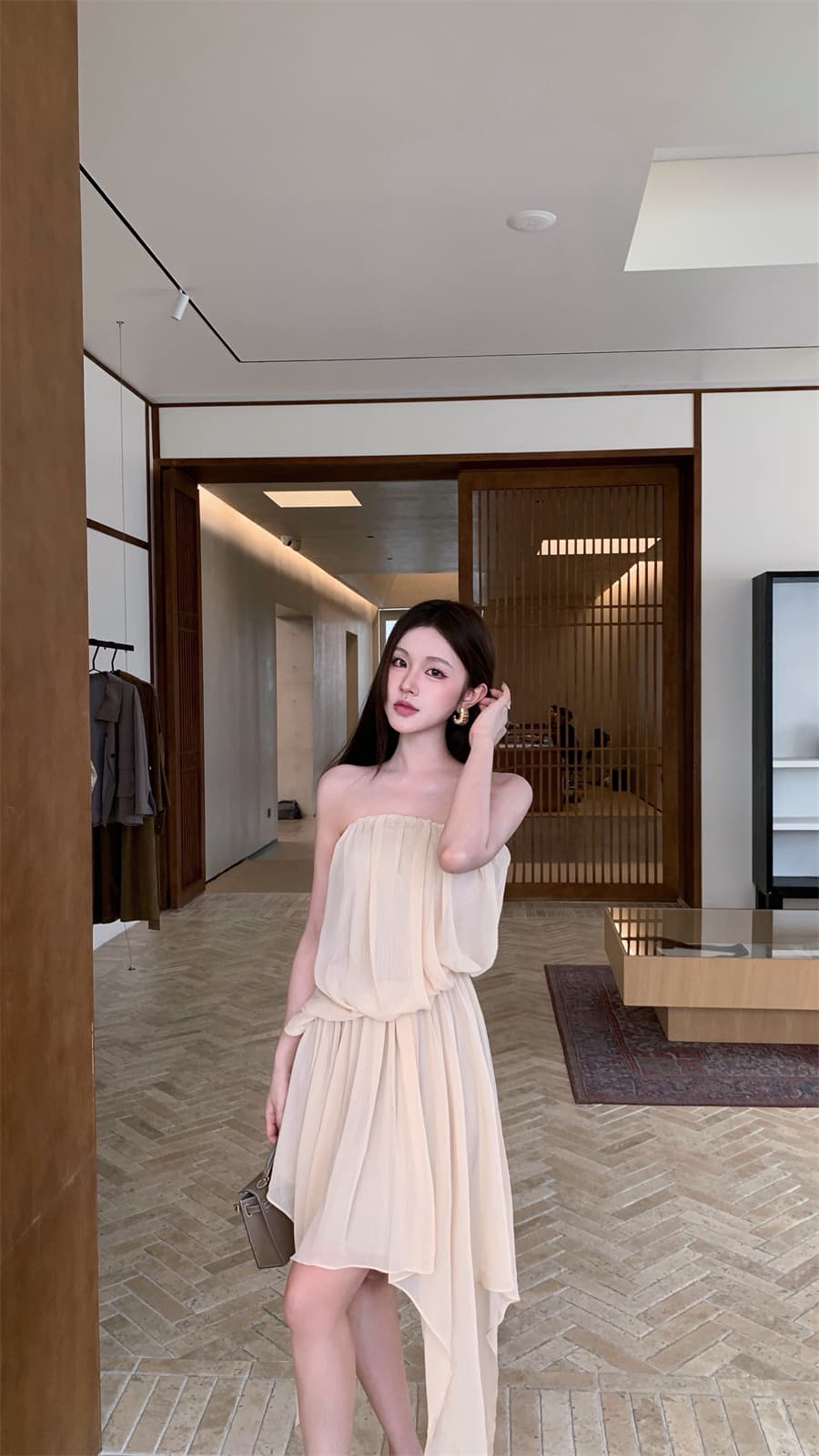 실사 정가 해변가 휴가 바람 튜브탑 드레스 디자인 센스 불규칙 쉬폰 해변 상세 이미지 7