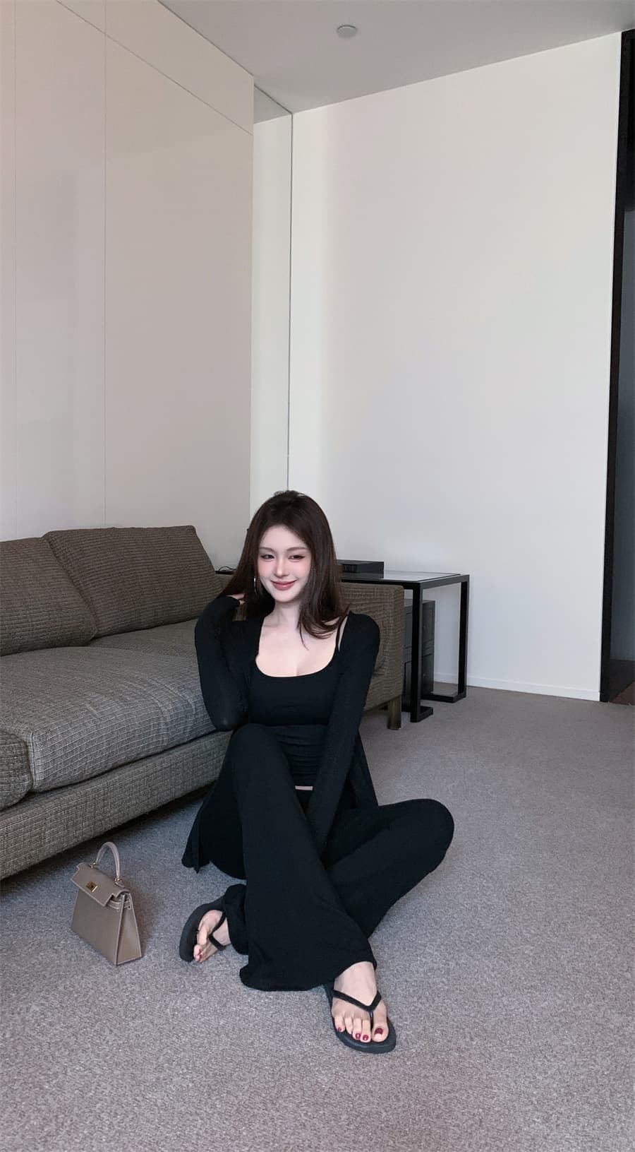실사 정가 자이언트 잘 생긴 아름다운 새로운 캐미솔 오픈 가디건 바지 세 조각 세트 상세 이미지 26