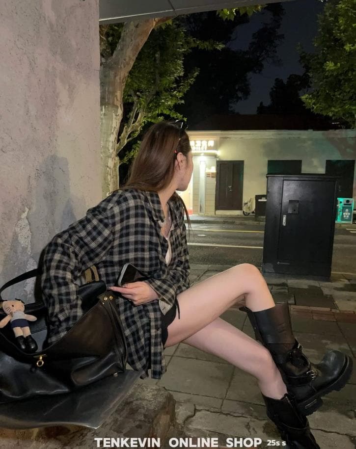 10 하나의 돌 가을의 날 제한적 패치워크 연삭 털 격자 무늬 셔츠 여성 코트 작은 키 루즈핏 긴팔 맨위 ll 상세 이미지 5