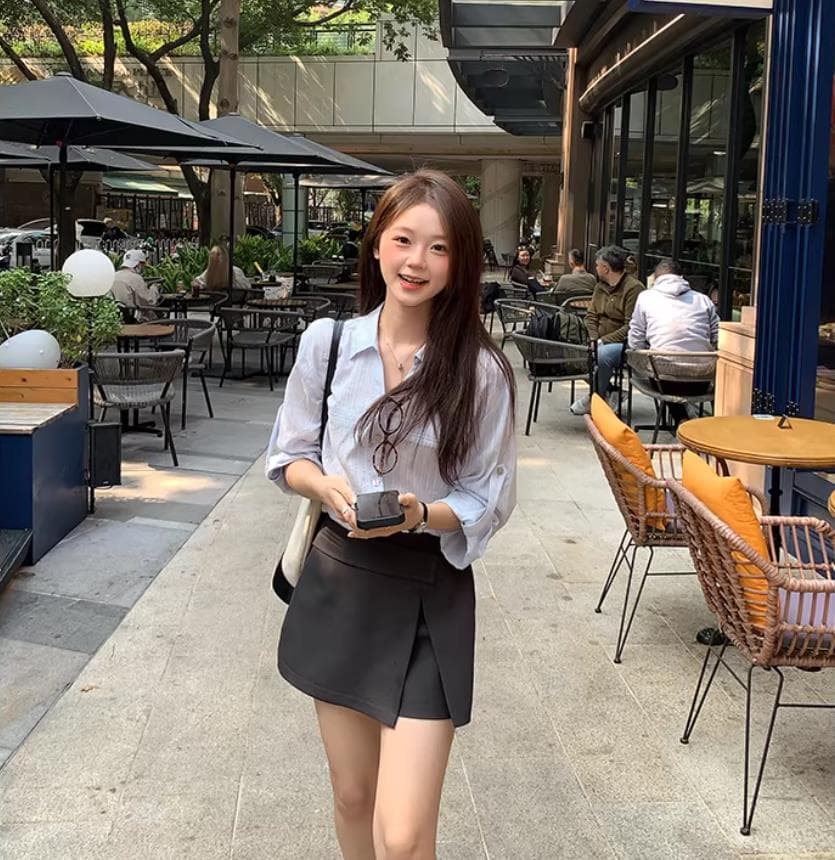 케이크를 잘라 직접 만든 작은 키 봄 가을 여성 의류 출퇴근 디자인 센스 품격 긴팔 셔츠 셔츠 스트라이프 잘 생긴 맨위 이미지 4