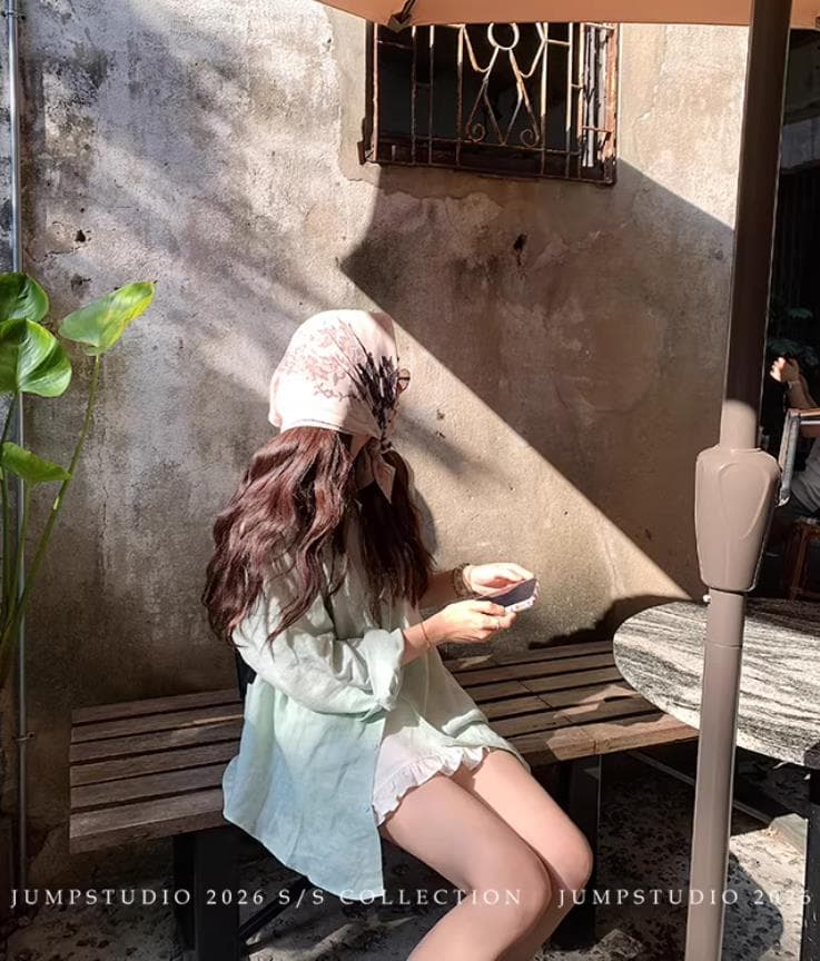 딸기 점프 아마 폴로 칼라 긴팔 자외선 차단 여성 셔츠 봄 가을 루즈핏 캐주얼 프로필 모양 셔츠 다용도 슬림해 보이는 재킷 이미지 3
