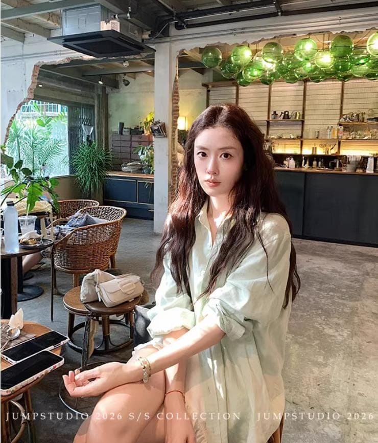 딸기 점프 아마 폴로 칼라 긴팔 자외선 차단 여성 셔츠 봄 가을 루즈핏 캐주얼 프로필 모양 셔츠 다용도 슬림해 보이는 재킷 상세 이미지 8