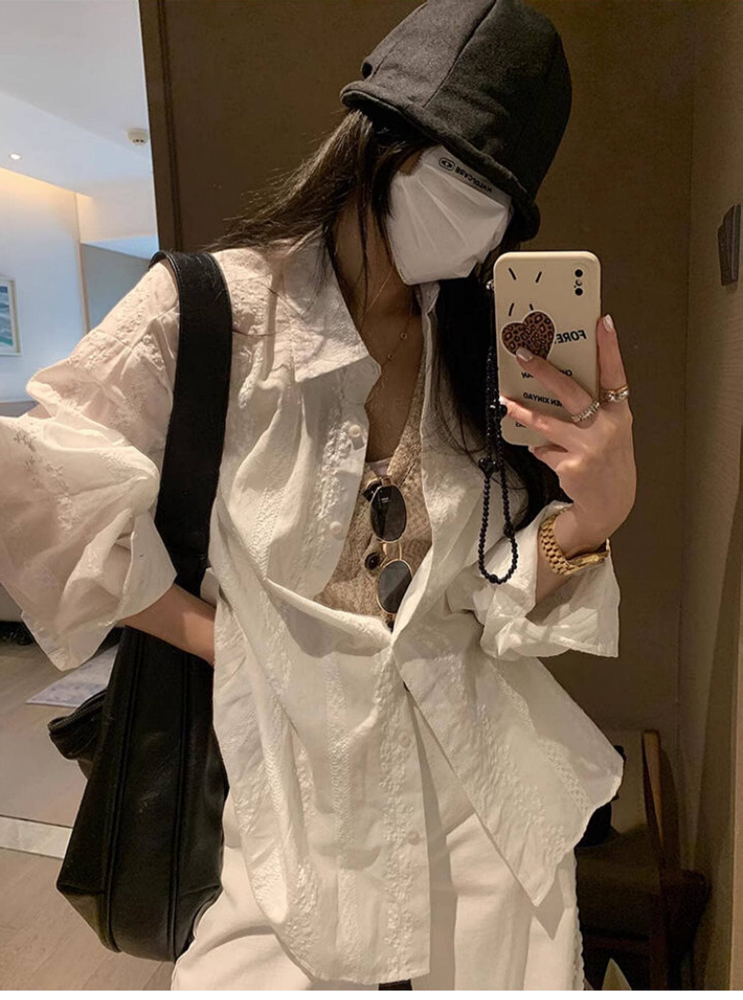 yoogirls 느슨함 센스 프로필 모양 화이트 아마 자수 긴팔 여성 셔츠 봄 여름 얇은 스타일 자외선 차단 셔츠 재킷 상세 이미지 5