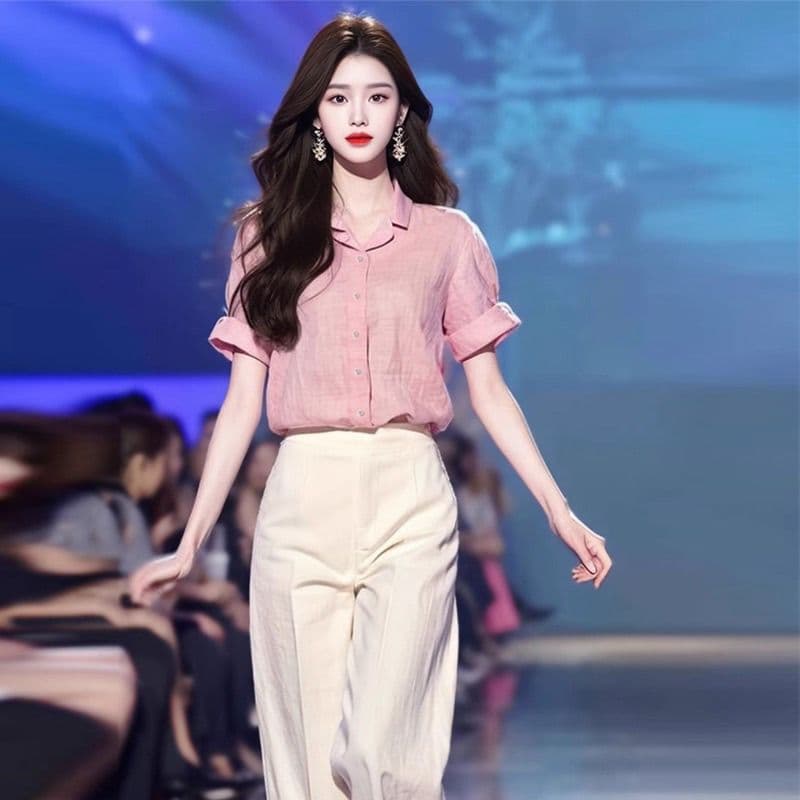수 있습니다. 소금 수 있습니다. 달콤한 품격 명문 여성 유럽 상품 연령 감소 자이언트 슬림해 보이는 표지 고기 경력 출퇴근 셔츠 투피스 슈트 여성 여름 이미지 3