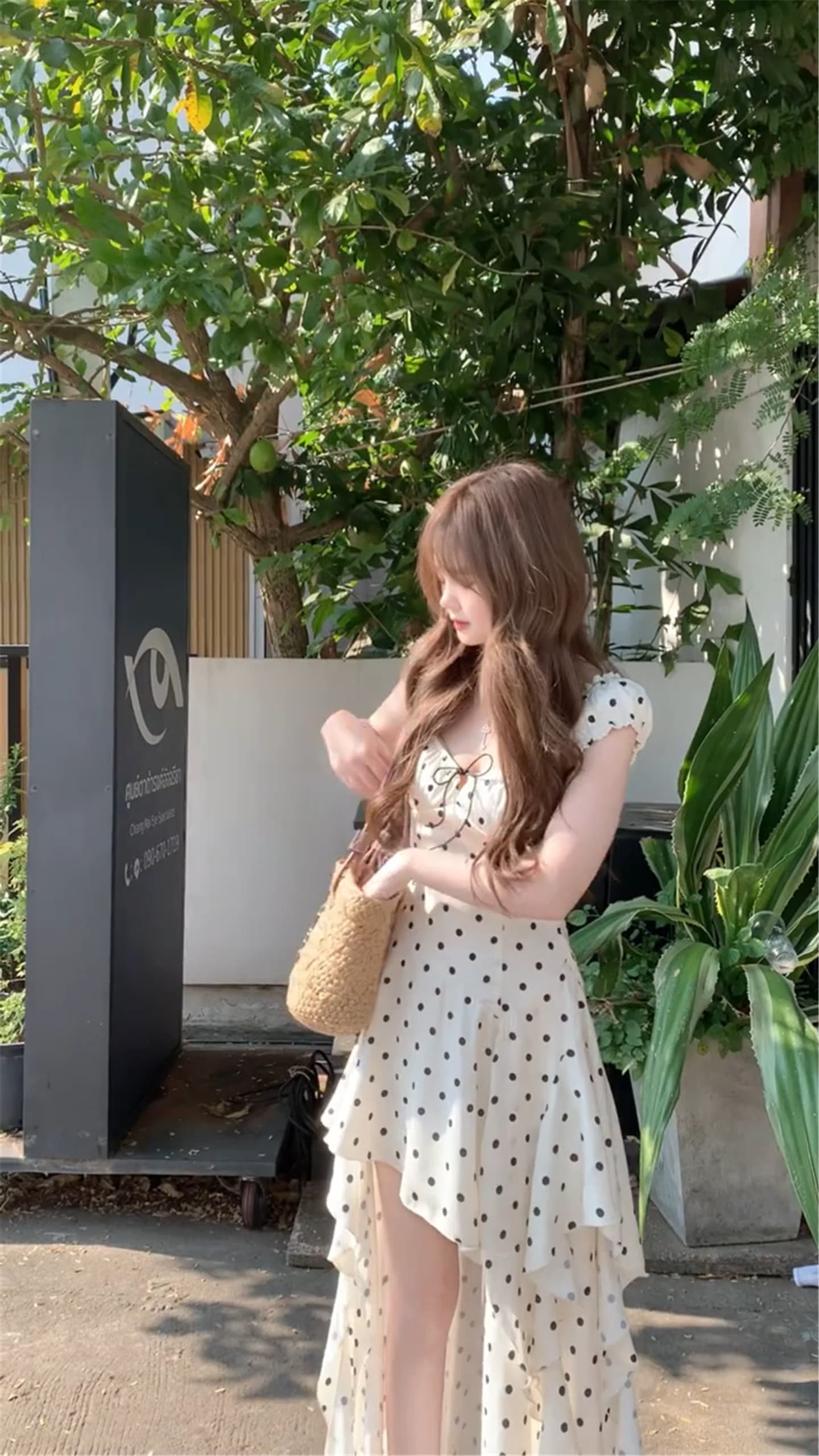 callmeear 불규칙 치마 프린트 드레스 디자인 센스 작은 대중 백리스 롱 스커트 상세 이미지 5