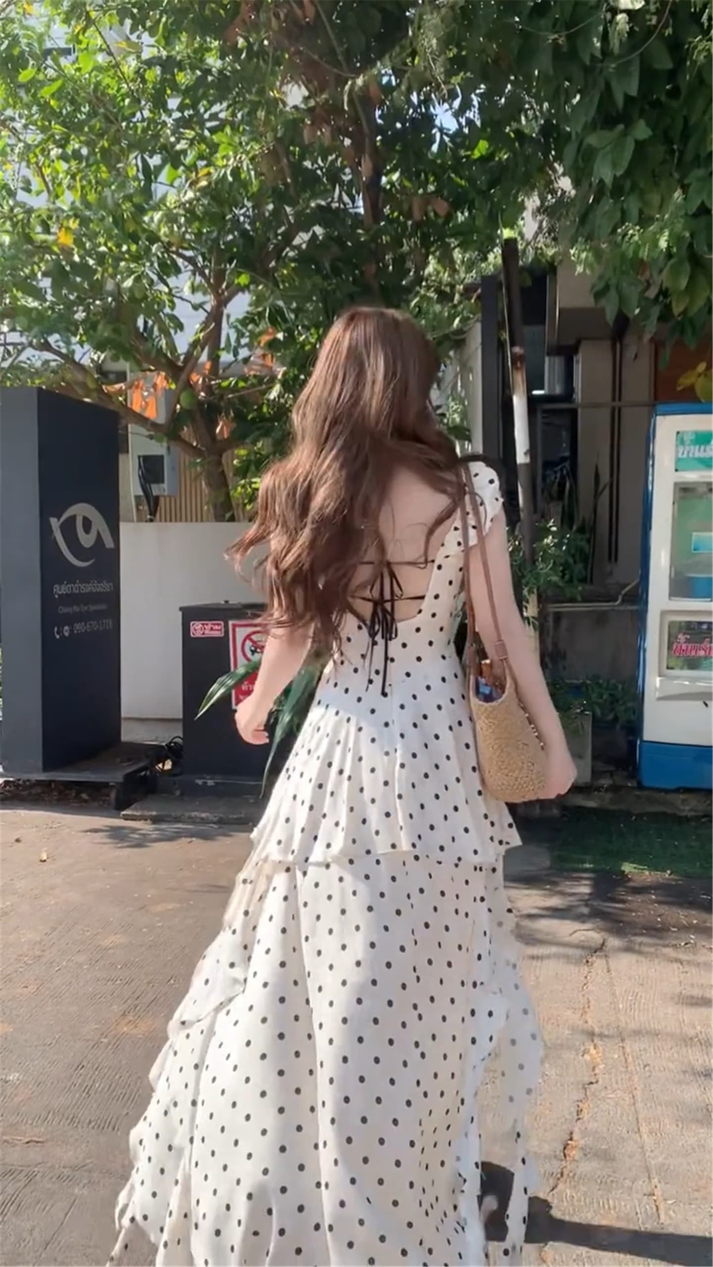 callmeear 불규칙 치마 프린트 드레스 디자인 센스 작은 대중 백리스 롱 스커트 상세 이미지 6