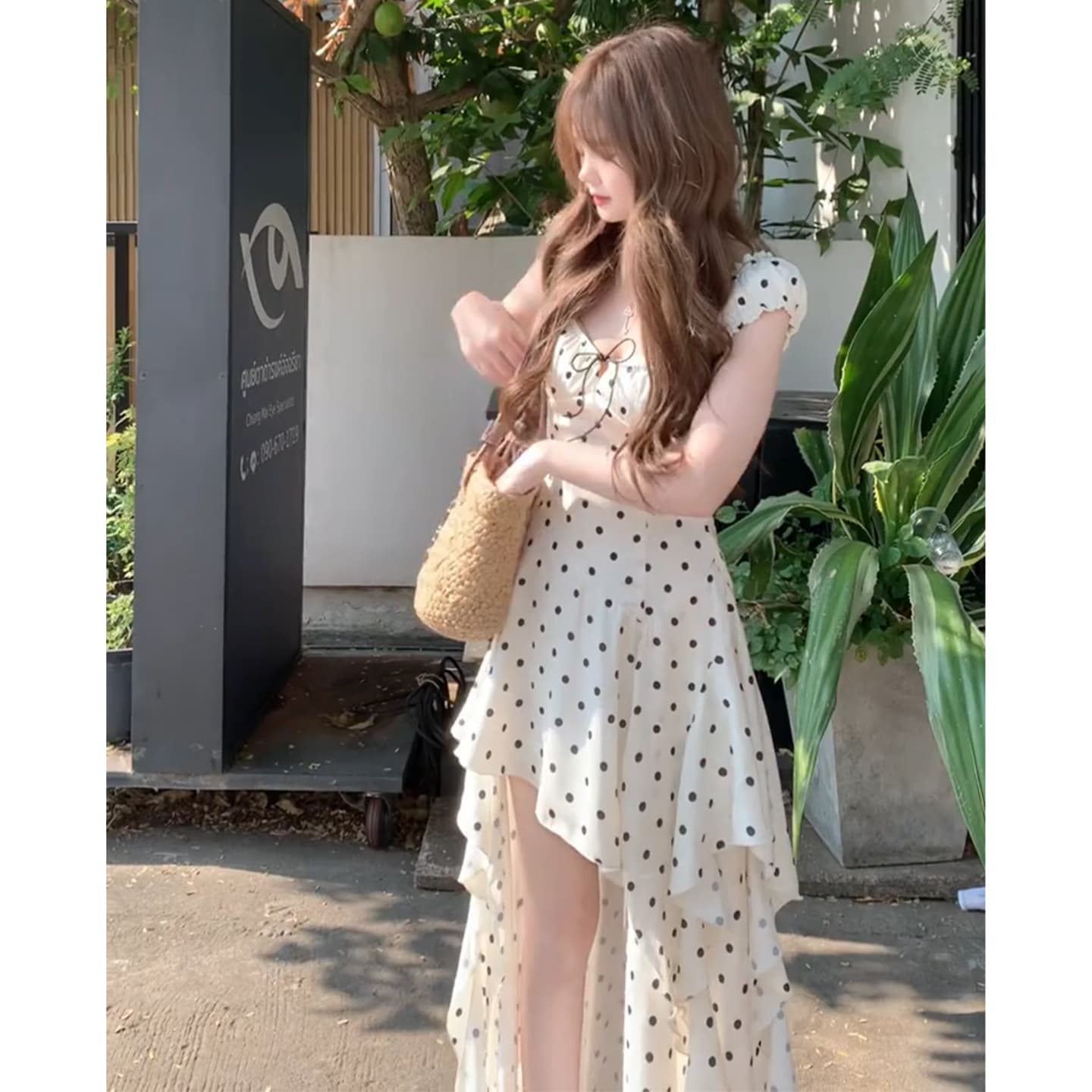 callmeear 불규칙 치마 프린트 드레스 디자인 센스 작은 대중 백리스 롱 스커트 상세 이미지 7
