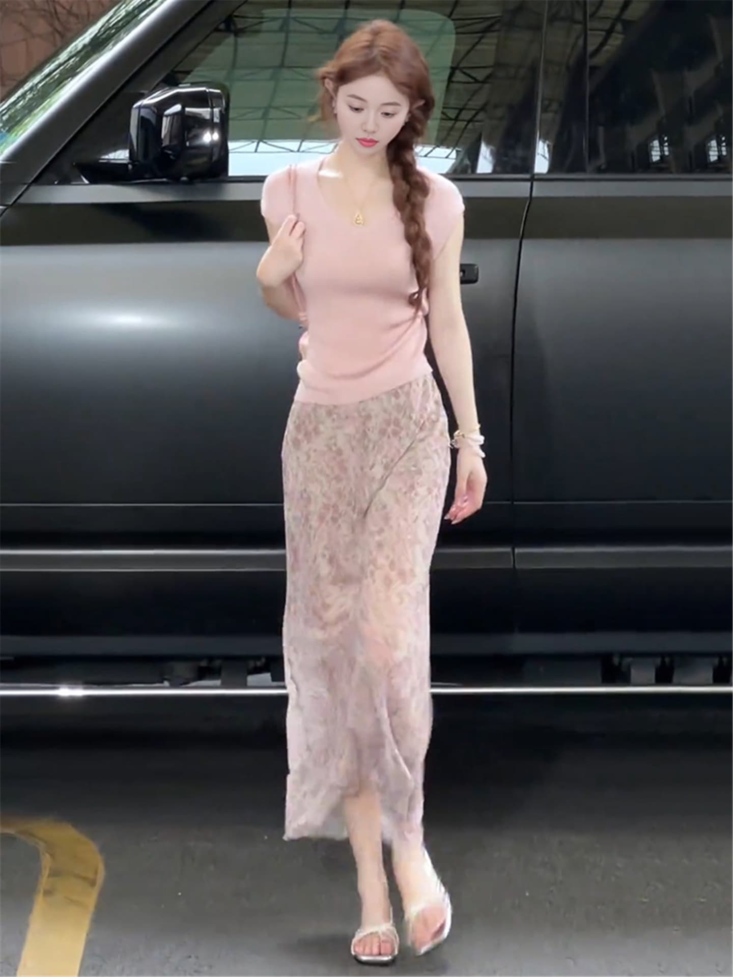 2026 새로운 밝은 여행 착용 가져 가라. 분말 색상 시스템 세트 치마 여름 몸매 가꾸기 슬림해 보이는 꽃무늬 롱 스커트 투피스 세트 상세 이미지 6