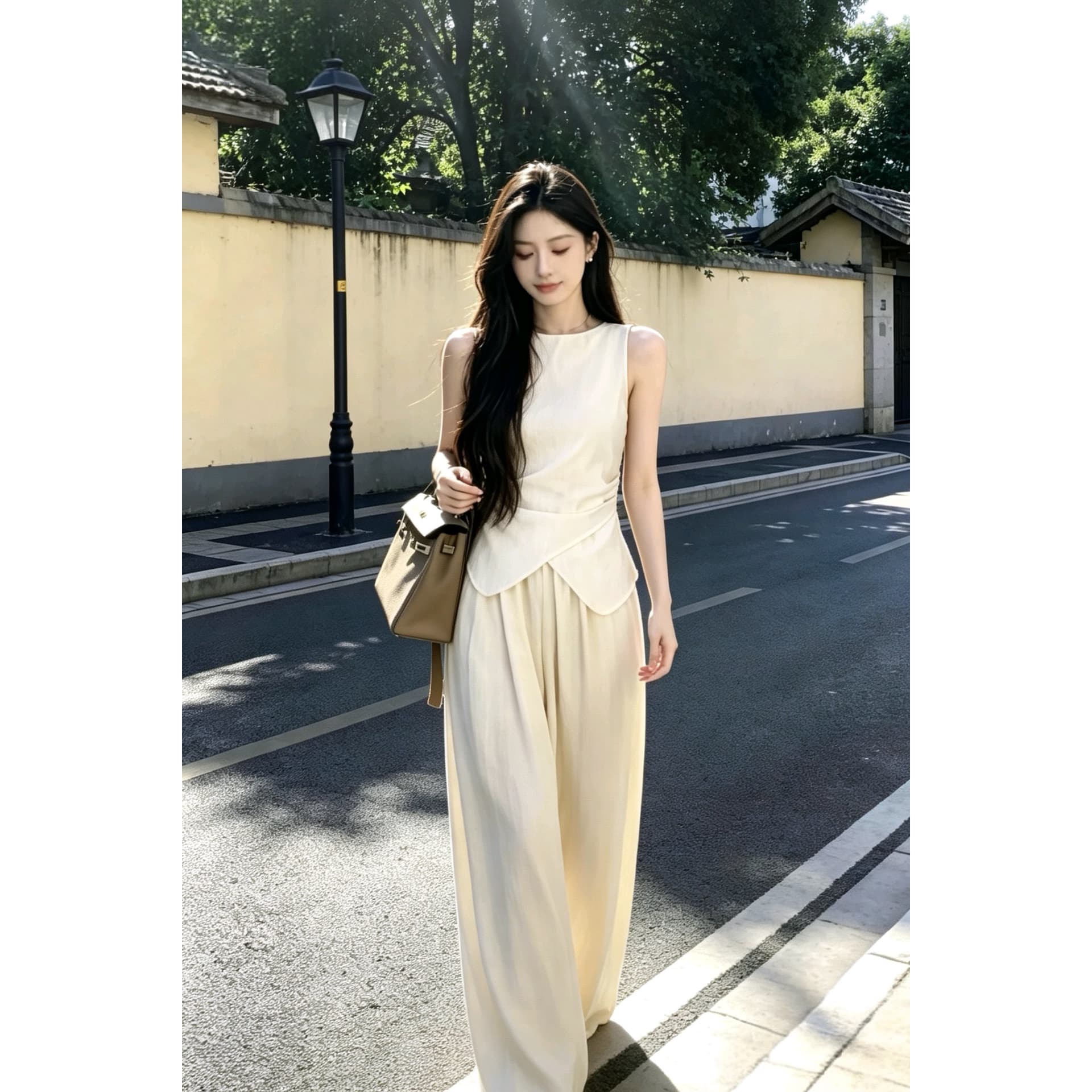 작은 대중 불규칙 레이스업 디자인 센스 슬림해 보이는 고급 센스 맨위 여름 새로운 패션 두 조각 여성 세트 트렌디 출퇴근 이미지 5