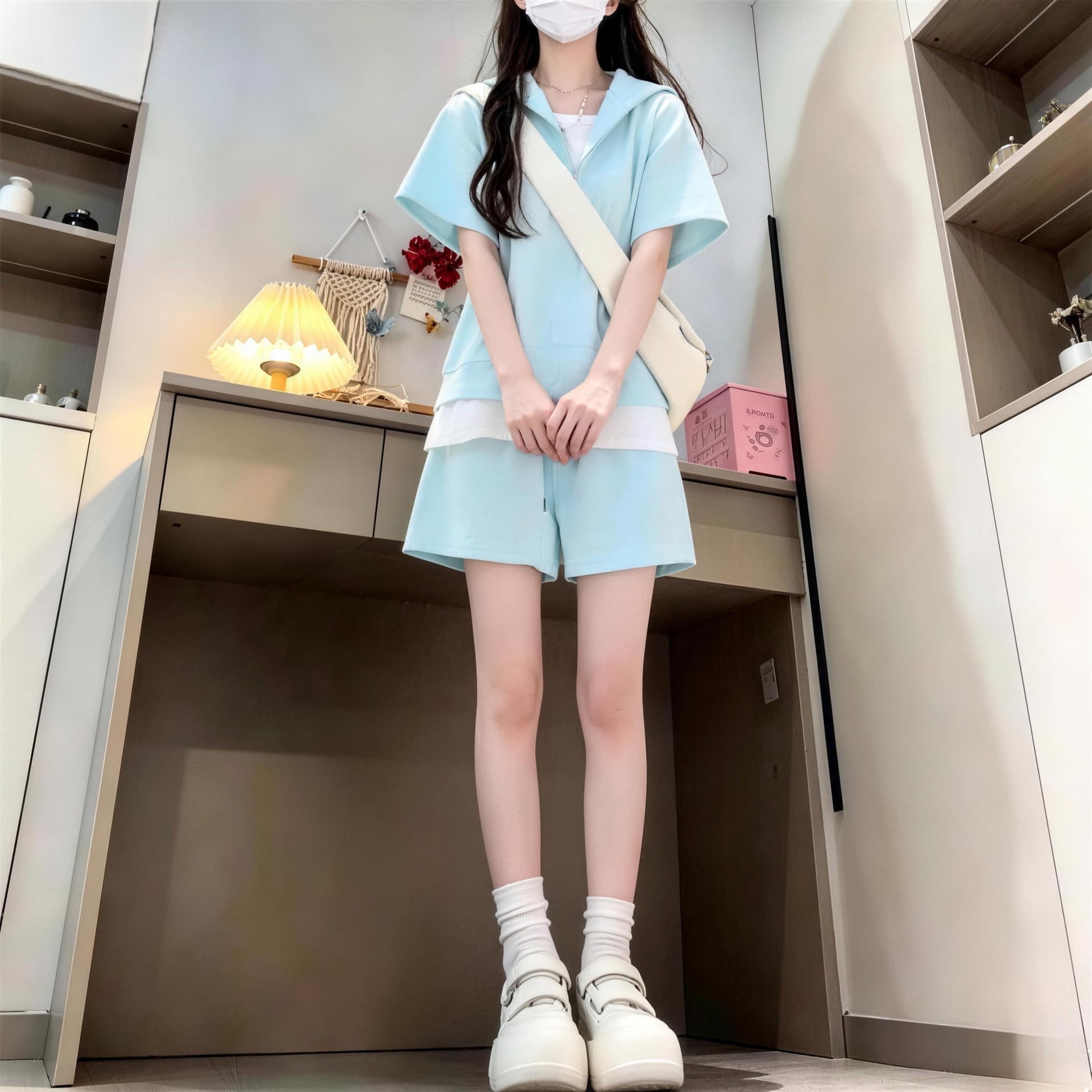 소금 부서 ootd 운동복 세트 여성 여름 학생 루즈핏 페이크 레이어드 반팔 패션 반바지 투피스 세트 러닝