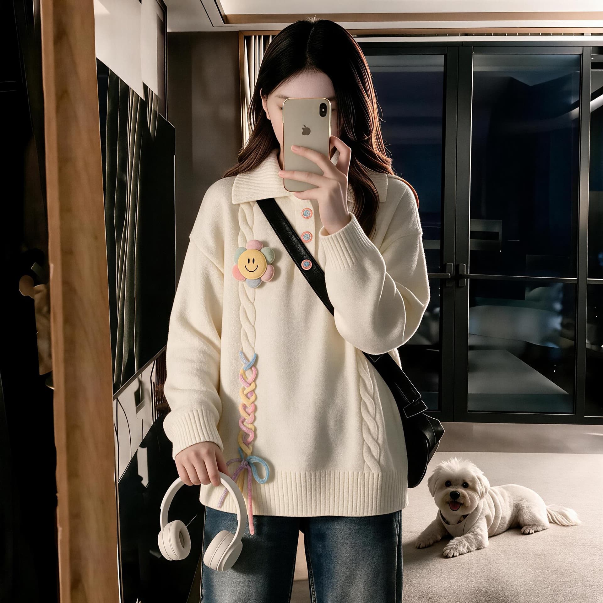 작은 청신 학원 스타일 POLO 칼라 스웨터 여자 가을 겨울 새로운 루즈핏 디자인 센스 연령 감소 니트 스웨터 이미지 5
